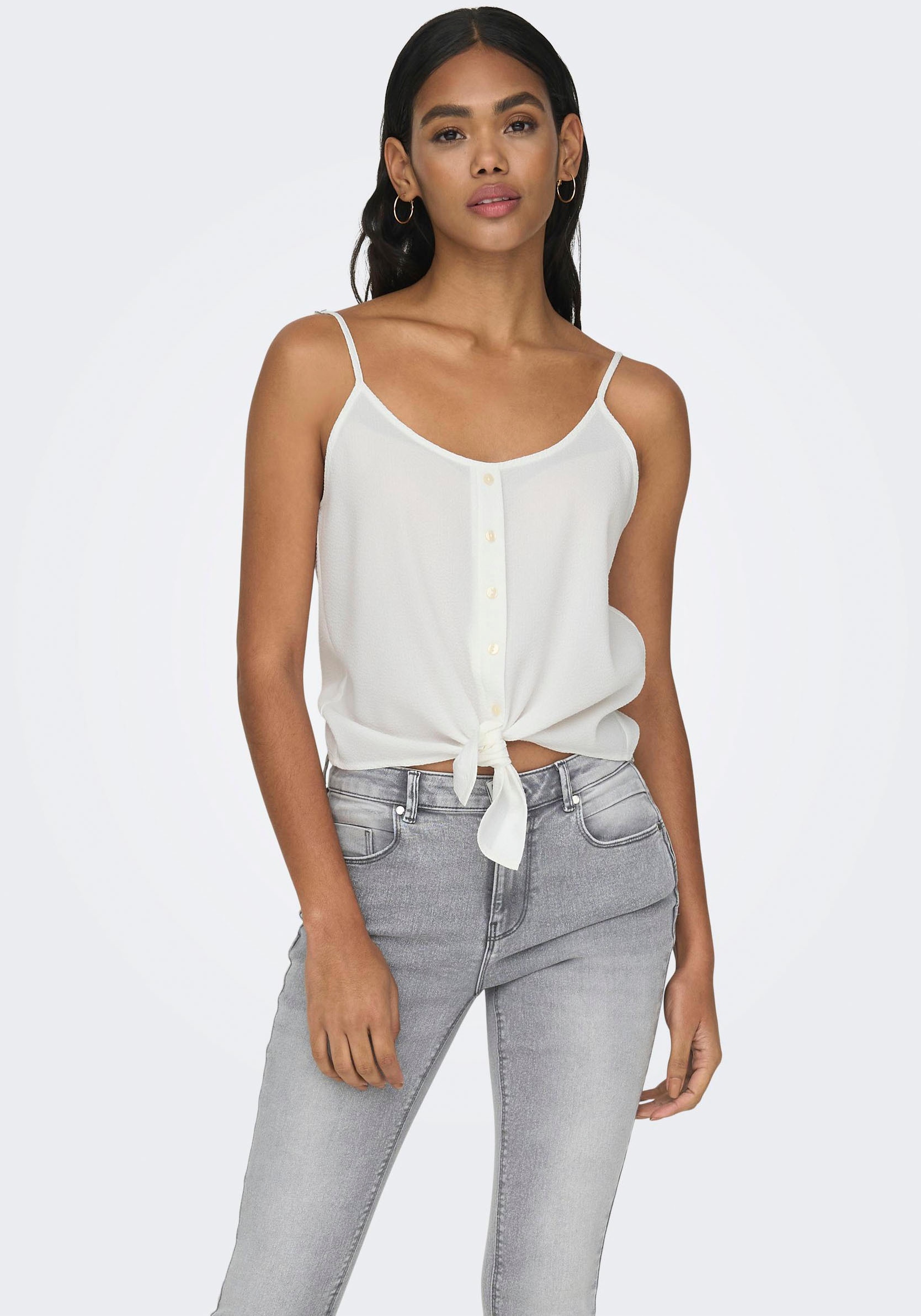 ONLY Top à bretelles »ONLLECEY SL KNOT SINGLET NOOS WVN« Materialmix, regular fit