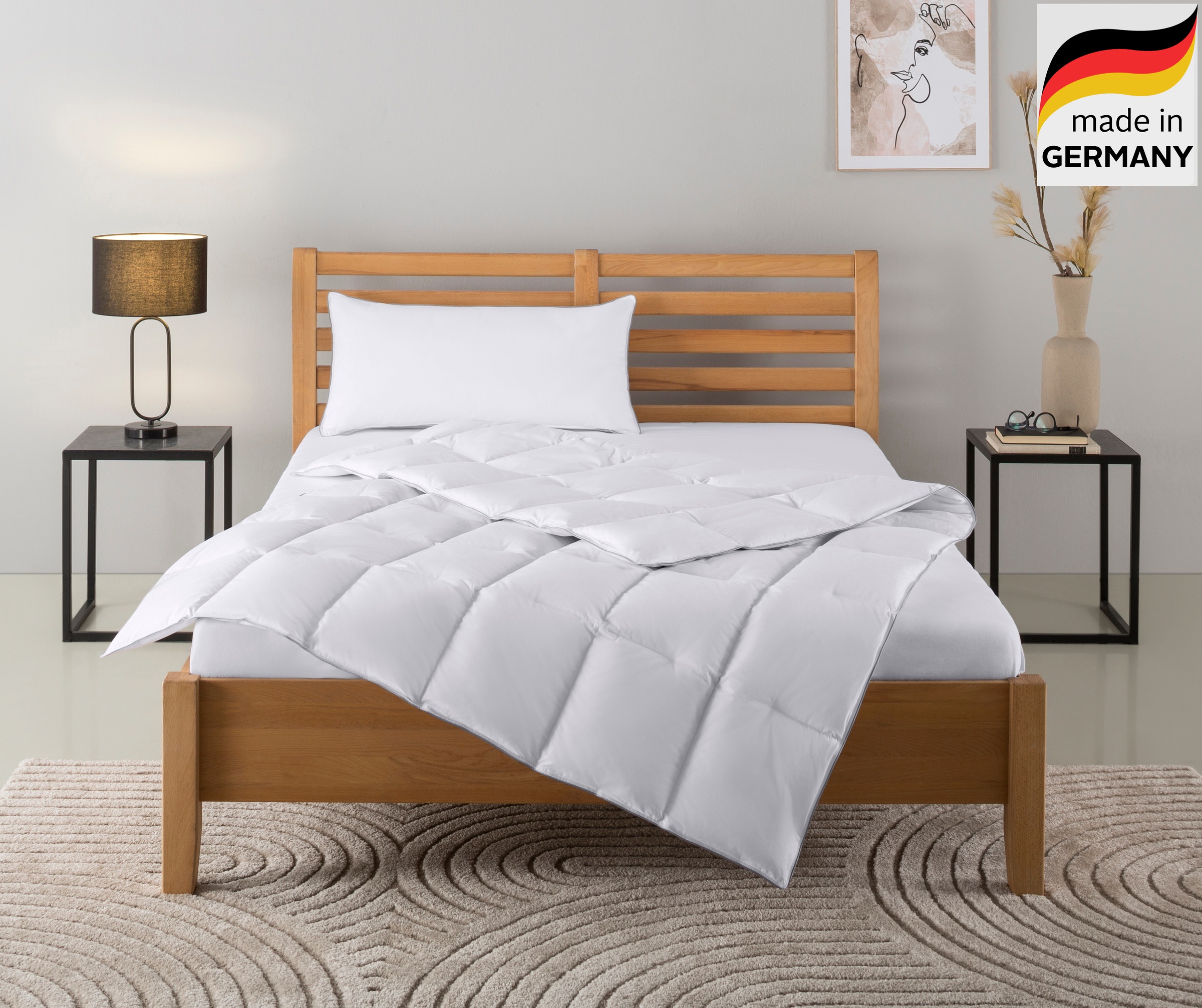 Image of GOODproduct Daunenbettdecke + Kopfkissen "TAMINS, Bettdecke 135x200 cm und 155x220 cm, 2-tlg." Set mit Kissen 40x80 cm, 80x80 cm, Sommer, Winter, Made in Germany
