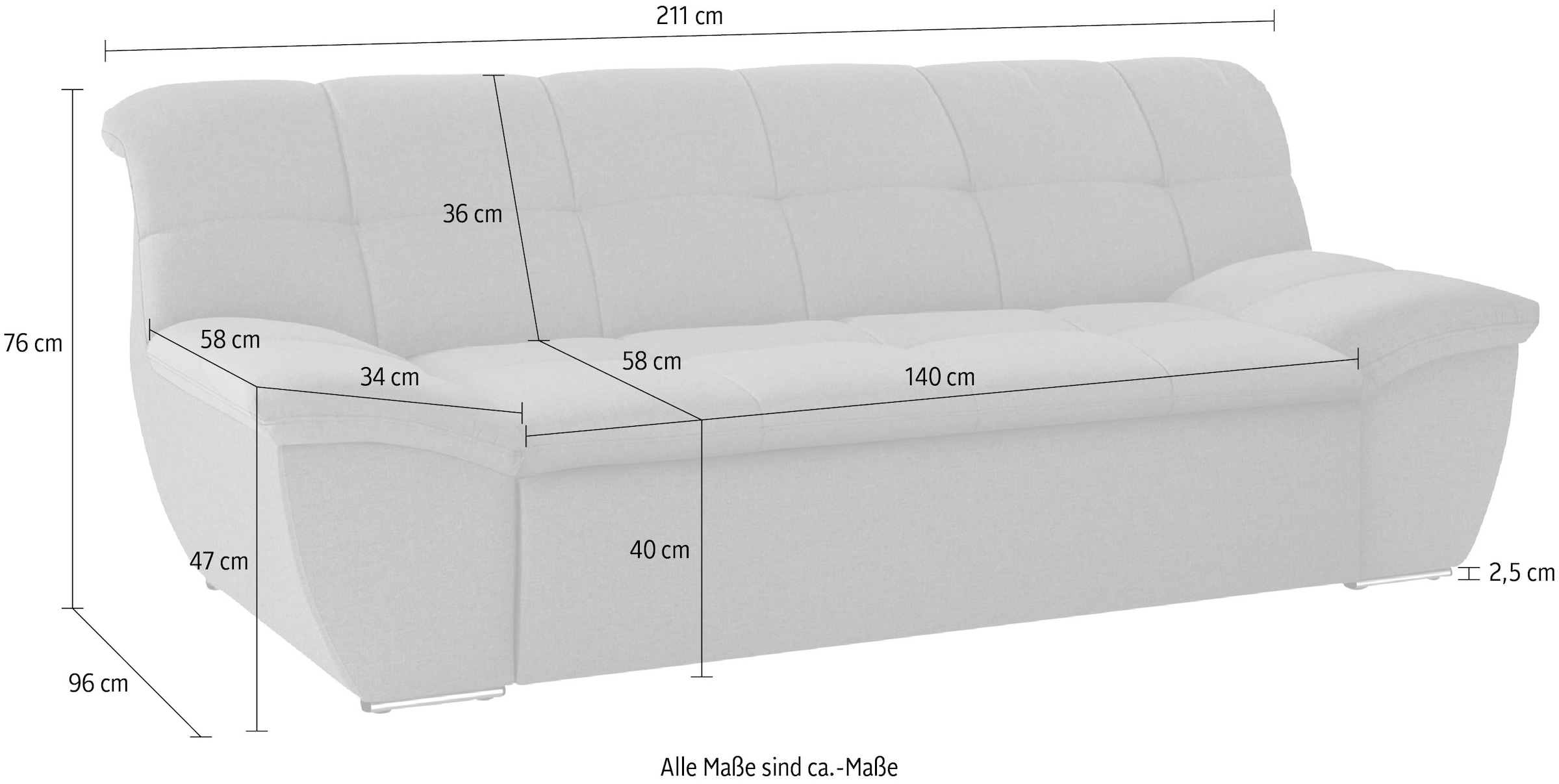 DOMO collection 2-places »SPLASH Breite 211 cm, moderne Sitz- und Rückensteppung, komfortabel« accoudoirs plats pour se détendre