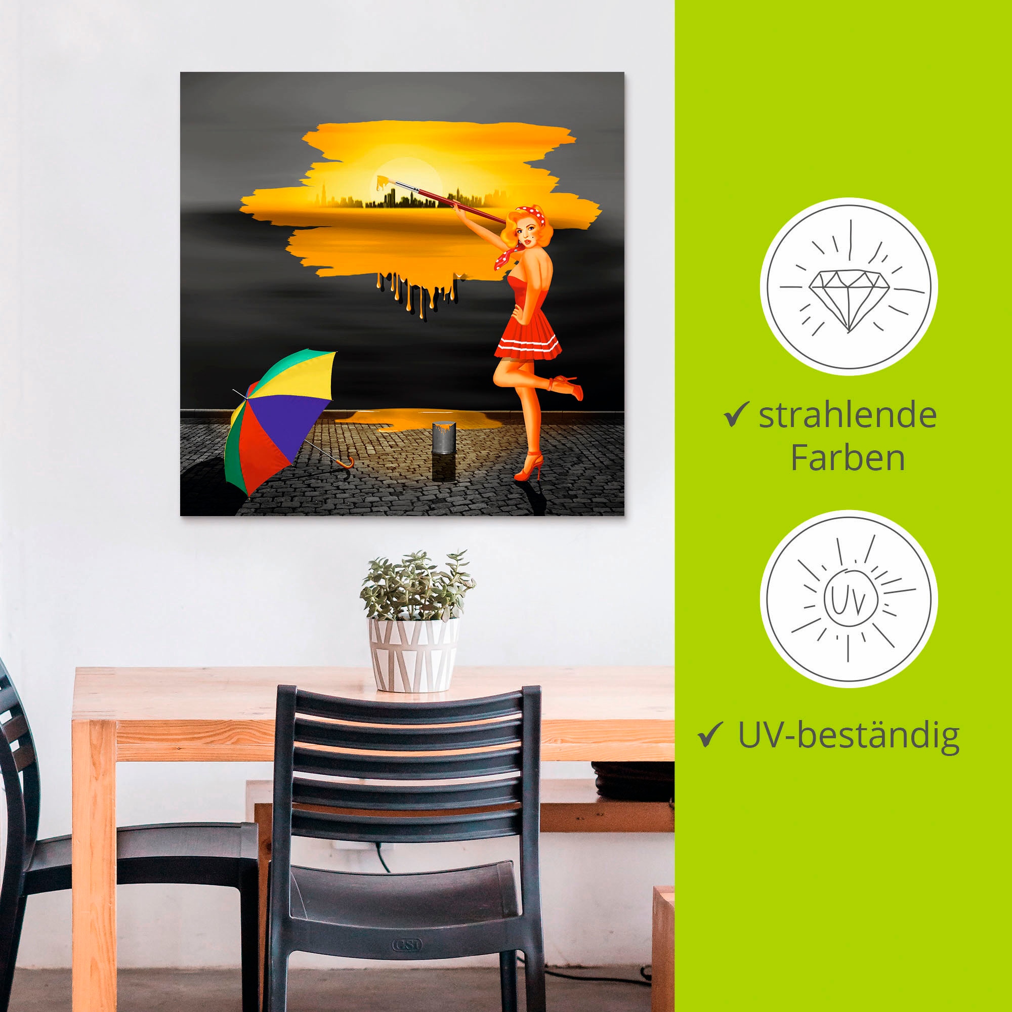 Artland Alu-Dibond-Druck »Ein Künstler malt sein Leben bunt«, Frau, (1 St.), für Innen- und Aussenbereich geeignet, Outdoorbild