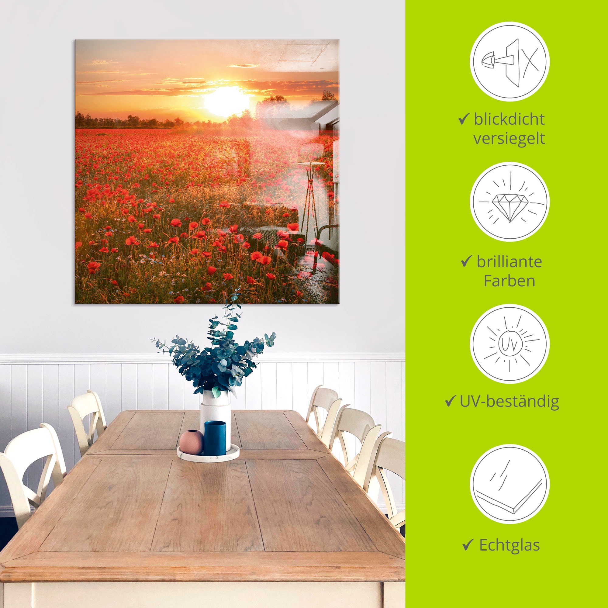 Artland Tableau en verre »Mohnblumenfeld bei Sonnenuntergang« 1 cuis tlg. in verschiedenen Grössen