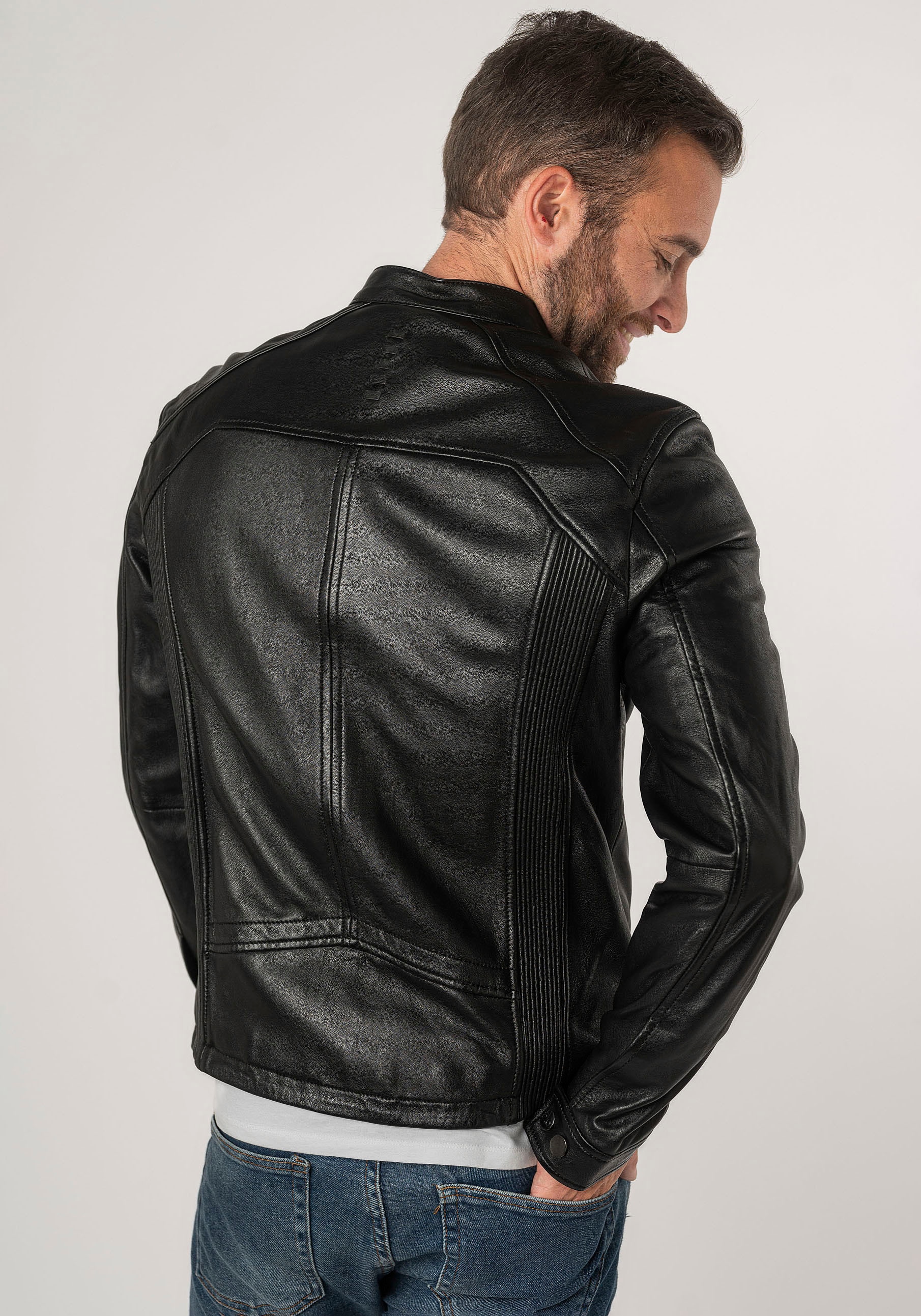 Mauritius Lederjacke »2Mtoji SF«, mit Reissverschluss, Zipperdetail, STehkragen Ziernähte