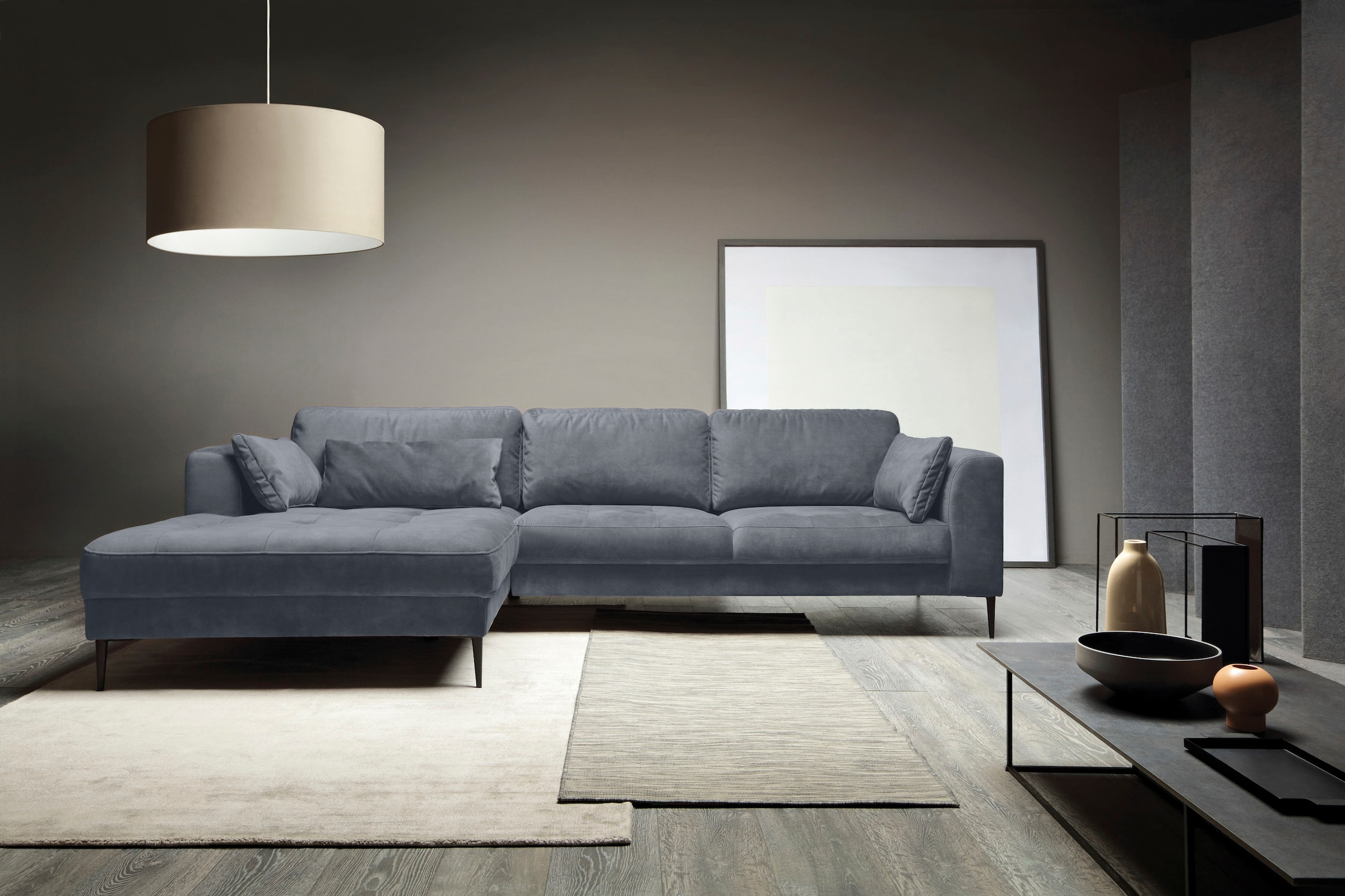 Image of TRENDMANUFAKTUR Ecksofa "Luzi, wahlweise mit Schlaffunktion & Bettkasten. Samtvelours, L-Form" Designsofa mit tollem Sitzkomfort, Metallfüsse schwarz, Breite 280 cm