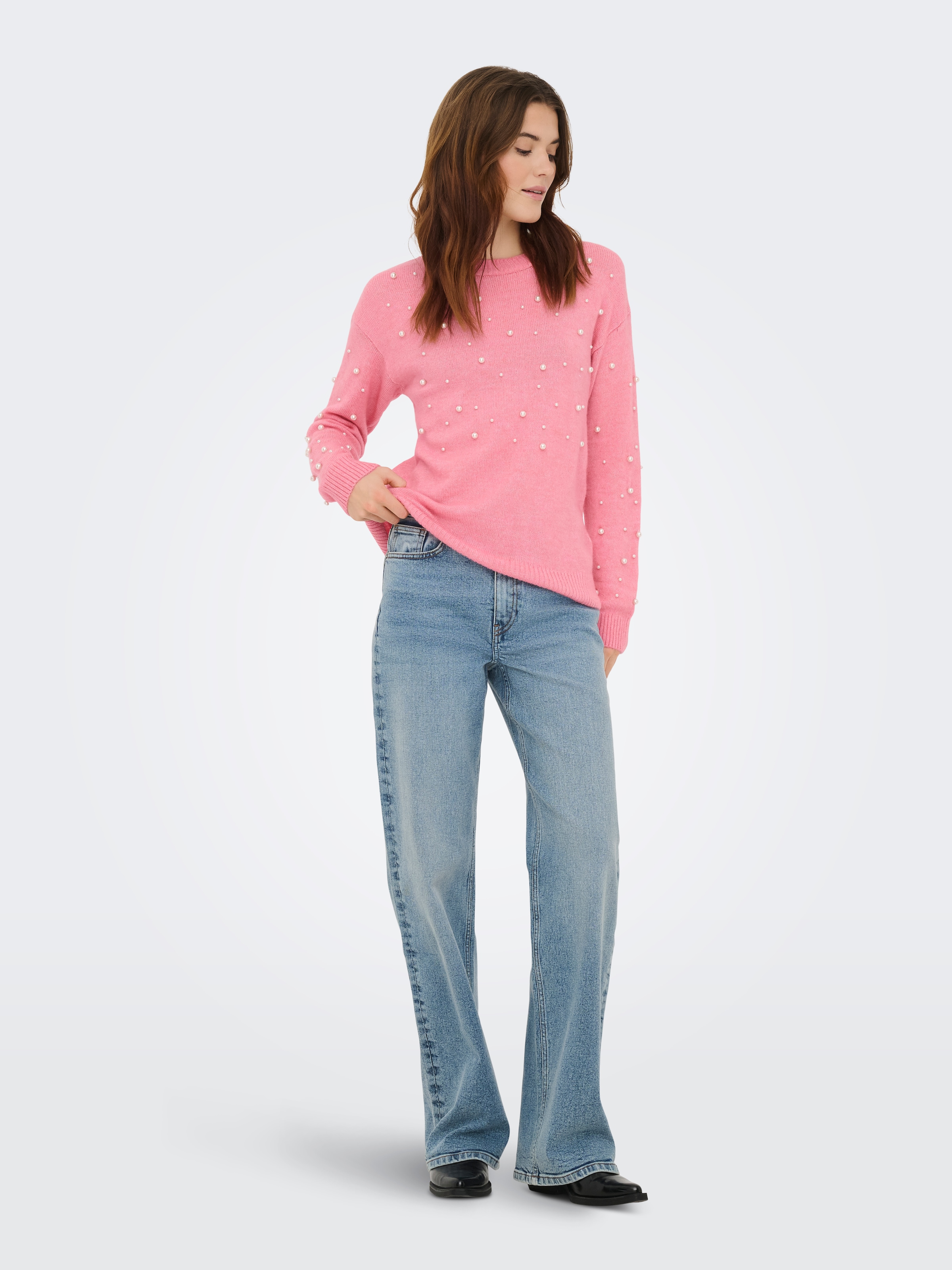 ONLY Rundhalspullover »ONLEMBLA LS O-NECK PEARL EX KNT«