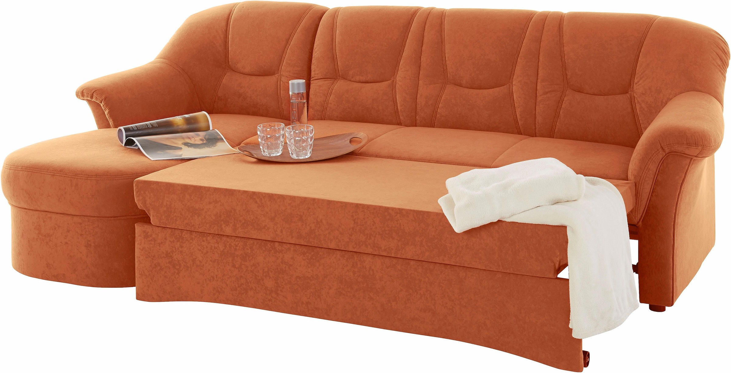 DOMO collection Ecksofa »Sarafina zeitlos und komfortabel, optional mit Federkern, L-Form«, wahlweise mit Bettfunktion