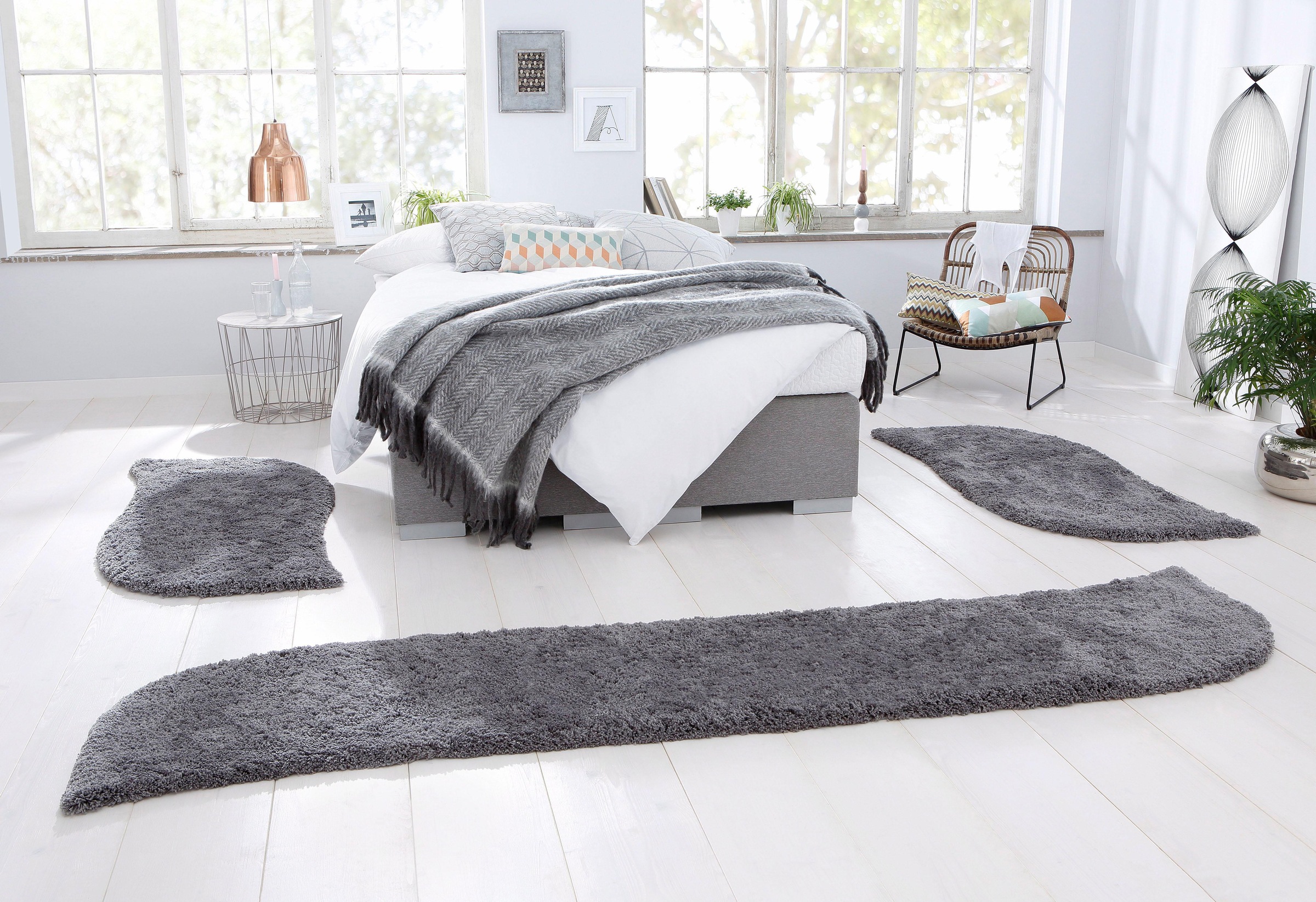 OTTO home Hochflor-Bettumrandung "Desner" Höhe 35 mm 3 Stk. tlg. Mikrofaser, weich, flauschig, Schlafzimmer, Bettvorleger, Läufer Set