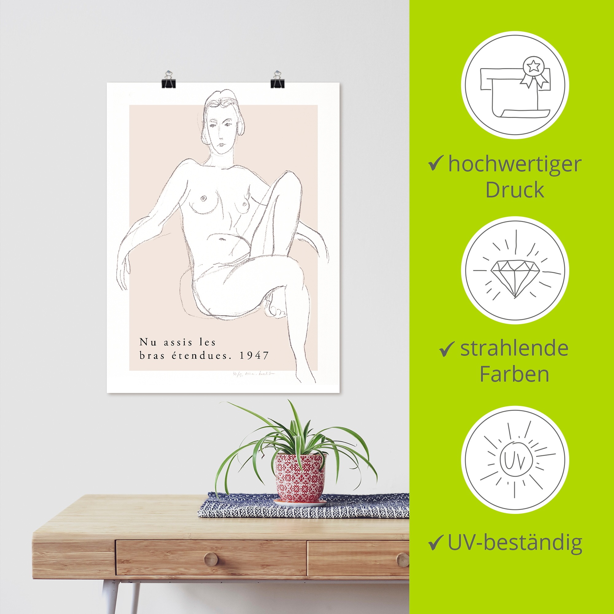 Artland Wandbild »Nu assis les bras étendues 1947« Bilder von Frauen 1 Stk. tlg. als Alubild, Leinwandbild, Poster, Wandaufkleber in verschied. Grössen