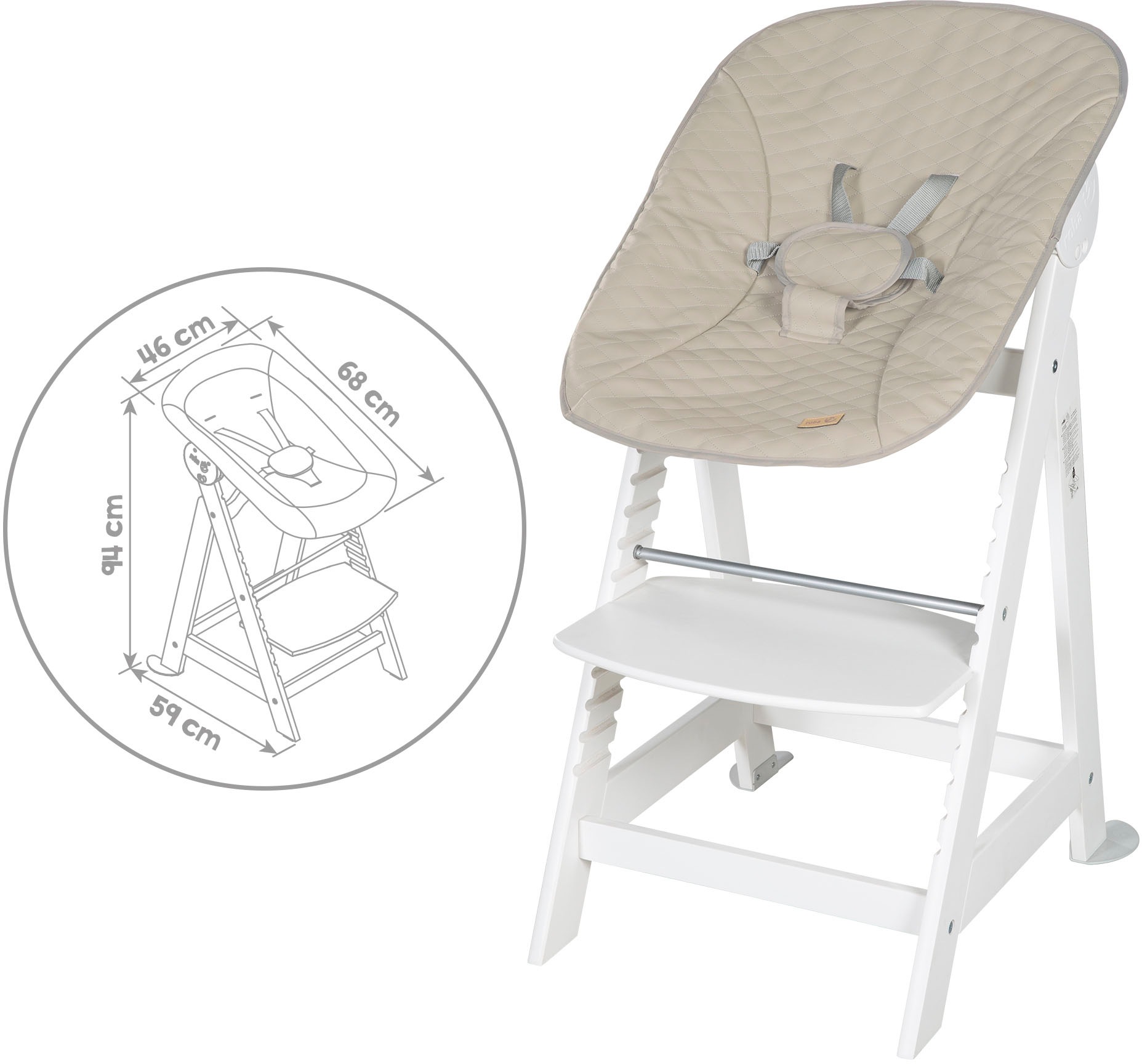 roba® Hochstuhl »Treppenhochstuhl 2-in-1 Set Born Up weiss«, mit Neugeborenen-Aufsatz, Greyish gesteppt