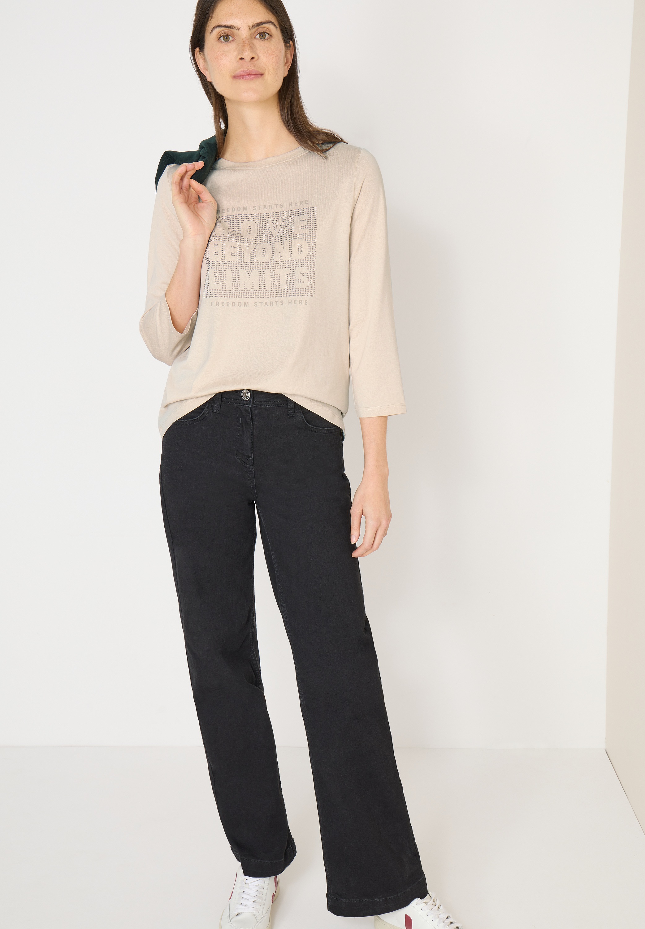 Cecil T-shirt à manches 3/4 »Hotfix« mit Schmucksteinen, Rundhalsform