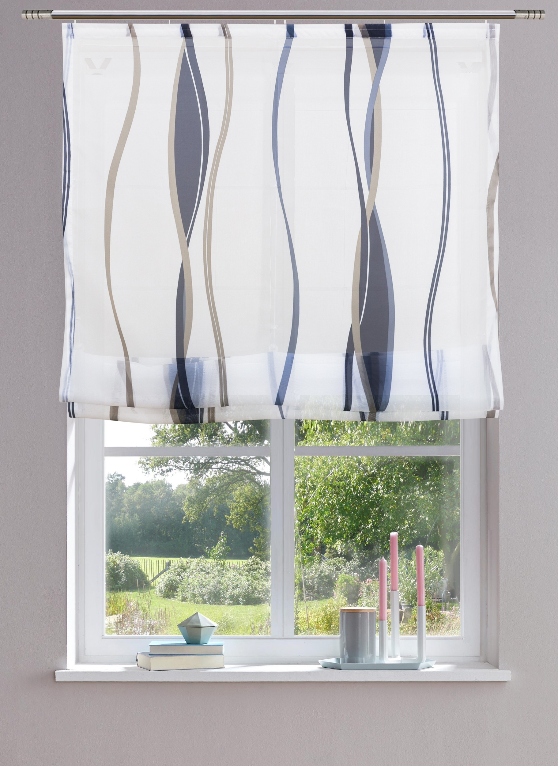 Image of GOODproduct Raffrollo "Dimona" mit Klettschiene Transparent, Voile, Polyester, Wellen