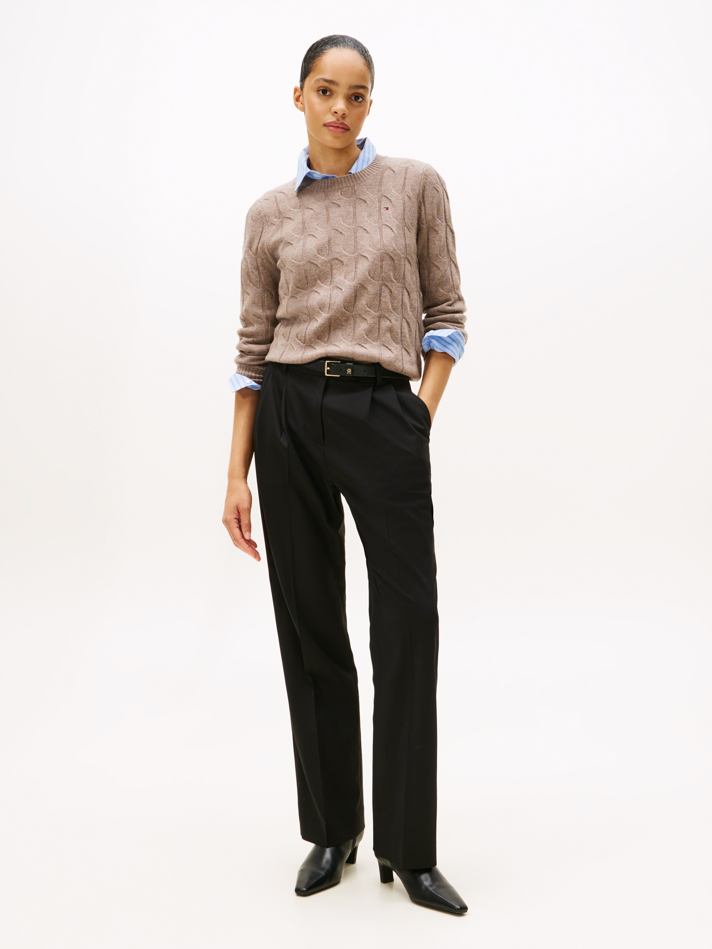 Tommy Hilfiger Pull en tricot »SOFT WOOL CABLE C-NK« mit Zopfmuster, aus reiner Wolle