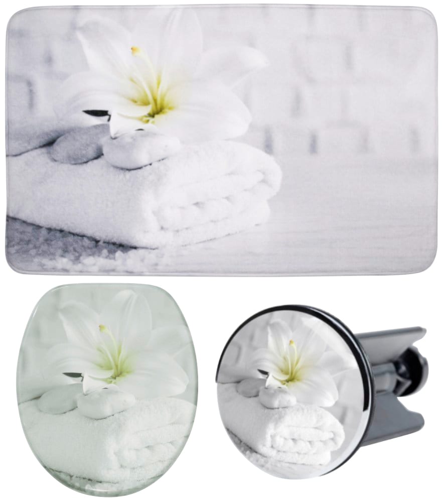 Image of Sanilo Badaccessoire-Set "Good Feeling" bestehend aus WC-Sitz, Badteppich und Waschbeckenstöpsel