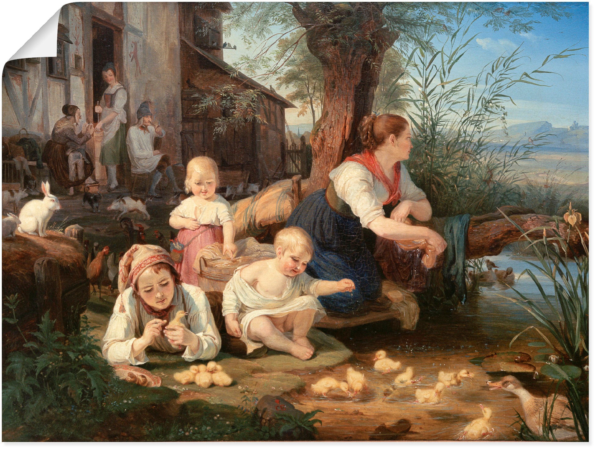 Image of Artland Wandbild »Mutter mit Kindern am Dorfweiher«, Gruppen & Familien, (1 St.), in vielen Grössen & Produktarten - Alubild / Outdoorbild für den Aussenbereich, Leinwandbild, Poster, Wandaufkleber / Wandtattoo auch für Badezimmer geeignet bei Ackermann V