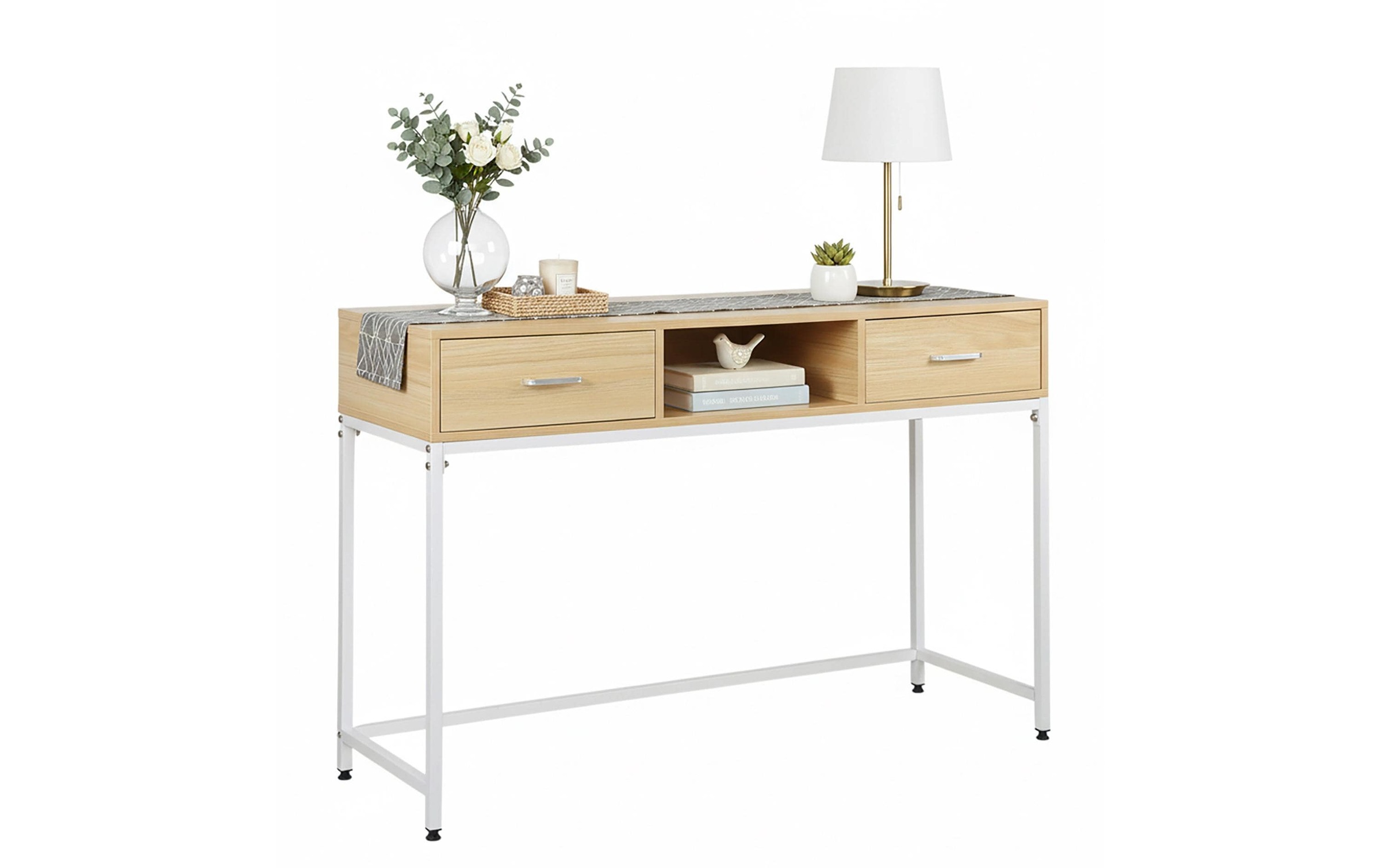 Image of relaxdays Konsolentisch "80 x 120 x 40 cm" Schmaler Flurtisch mit Schubladen und offenem Fach