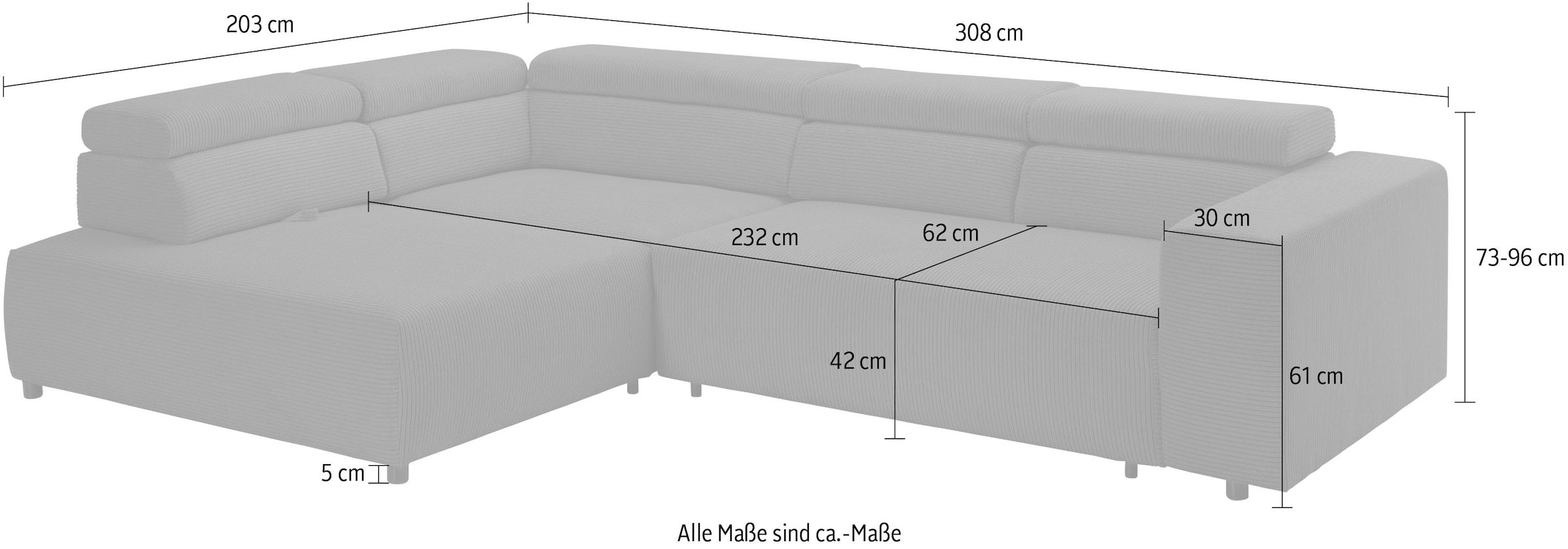 exxpo - sofa fashion Ecksofa »VITTORIO mit Komfortfunktionen, bequem und modern, Cord, L-Form«, inkl. Kopfteil- und Sitztiefenverstellung, wahlweise mit Bettfunktion