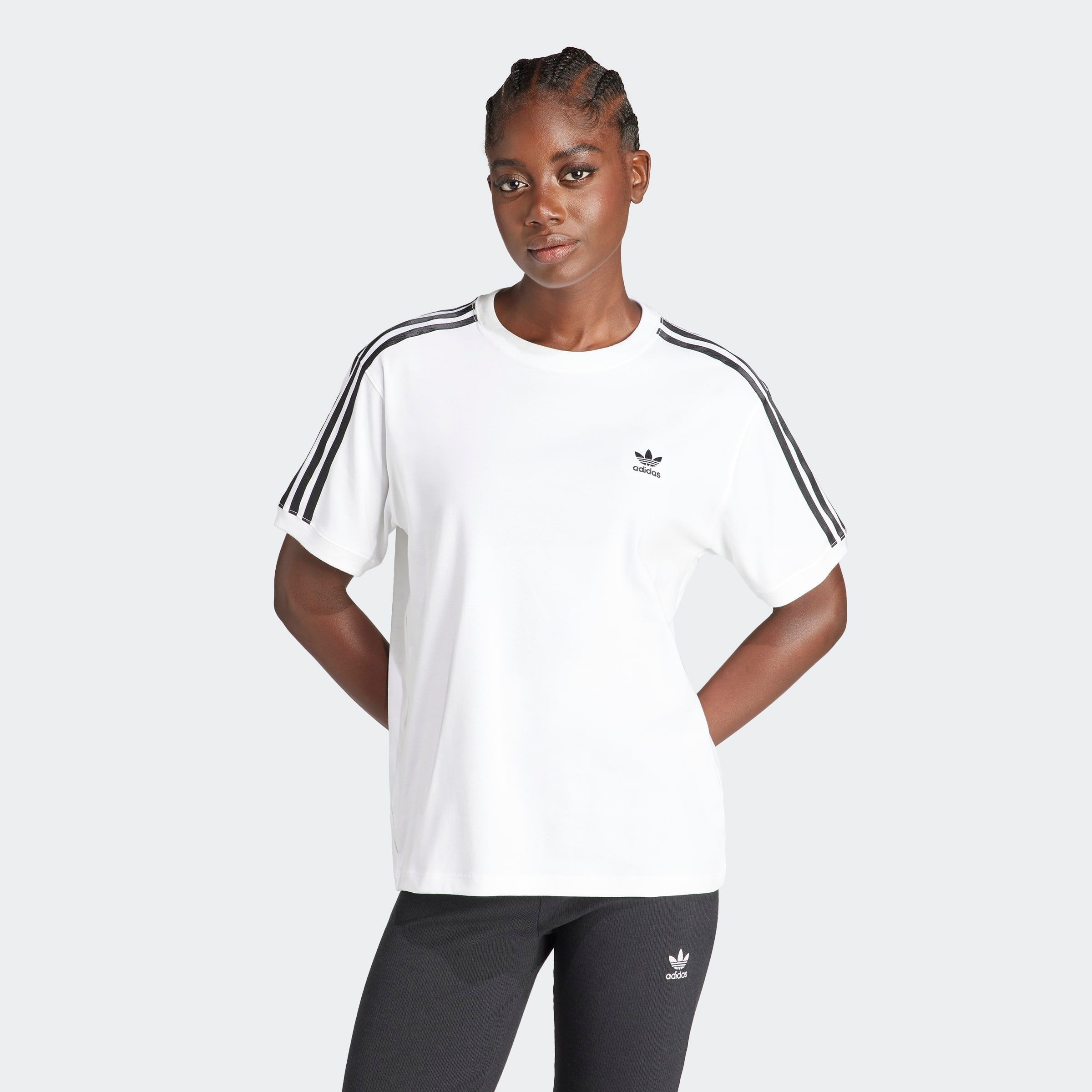 Image of adidas Originals T-Shirt "3-STREIFEN" ohne Verschluss, mit Rippdetails, aus Baumwolle und Elasthan