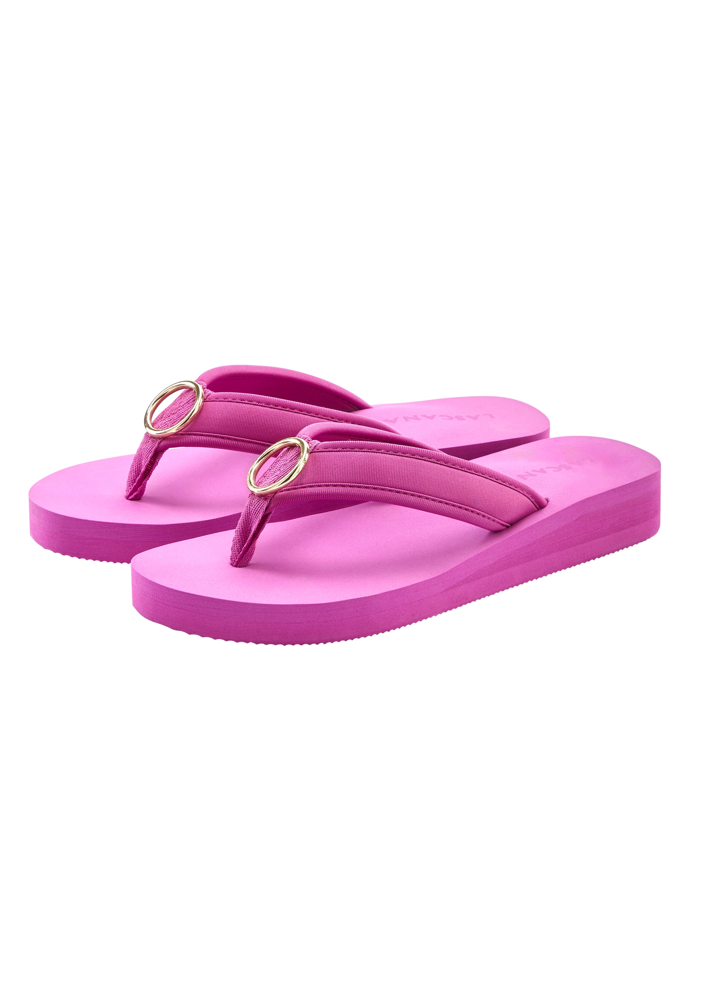 LASCANA Badezehentrenner »Sandale, Badeschuh, Pantolette, Badelatsche, Flip Flop, Sommerschuh,«  Zehentrenner mit Ringapplikation "Italy" VEGAN
