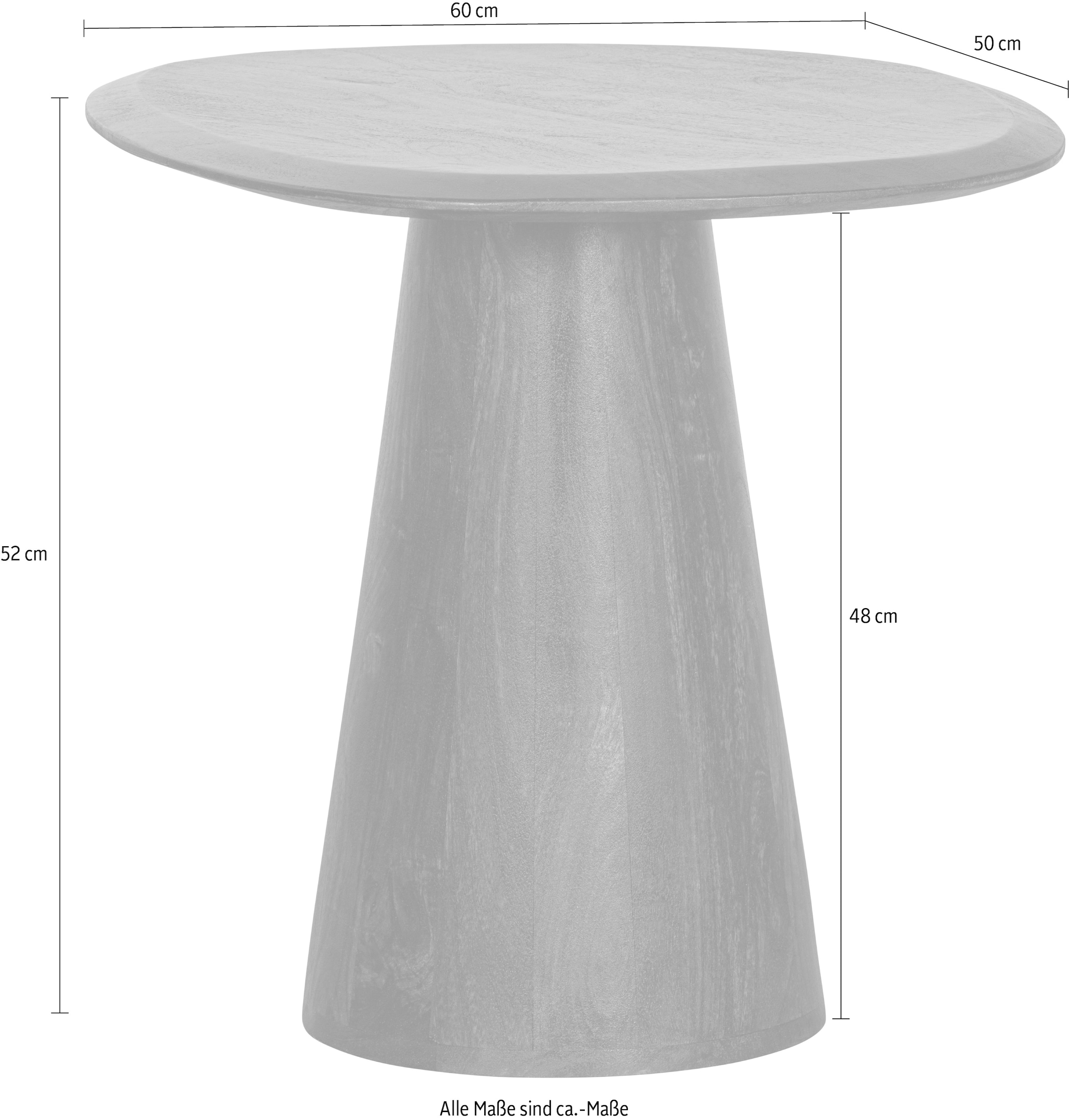 WOOOD Beistelltisch »Posture aus Mangoholz mit organischer Platte und Standfuss 60x53x51 cm« Tragkraft 15 kg, Standfuss Ø 16–29 cm, Plattendicke 3 cm