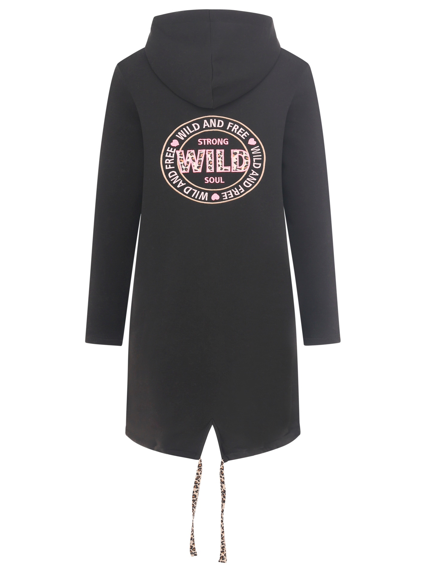 Zwillingsherz Jerseymantel »"Wild and Free"«, mit auffäligem Front und Back Motiv und Leo Details