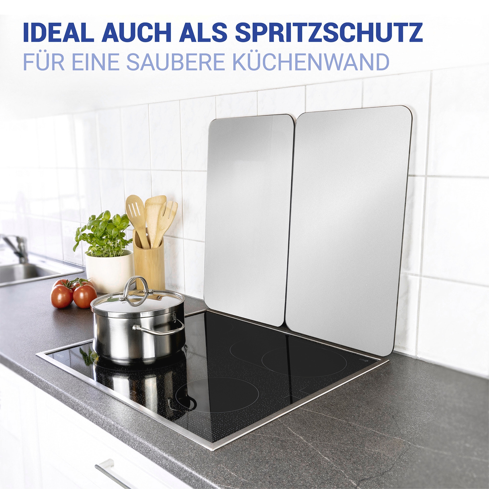 WENKO Herd-Abdeckplatte »Universal Modell Silberfarben«, (Set, 2 tlg.), Herdabdeckung für alle Herdarten, kratzfest, mit rutschfesten Füssen
