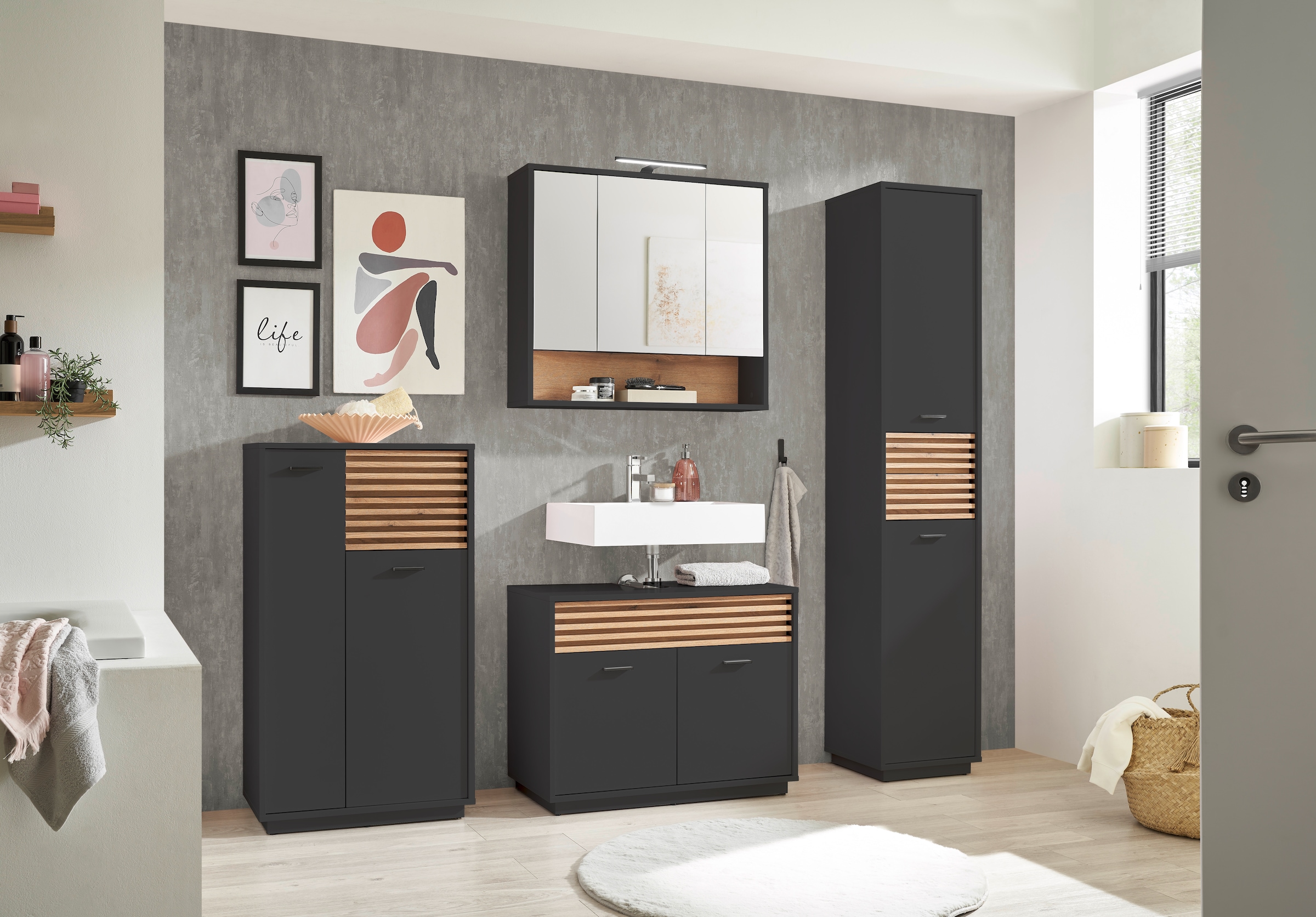 BASIC by Balculina Armoire sous lavabo »Liguria B/H/T 80x64x40 cm« 1 cuis tlg. Largeur 80cm, tiroir sous plan, FSC-Mix 70%