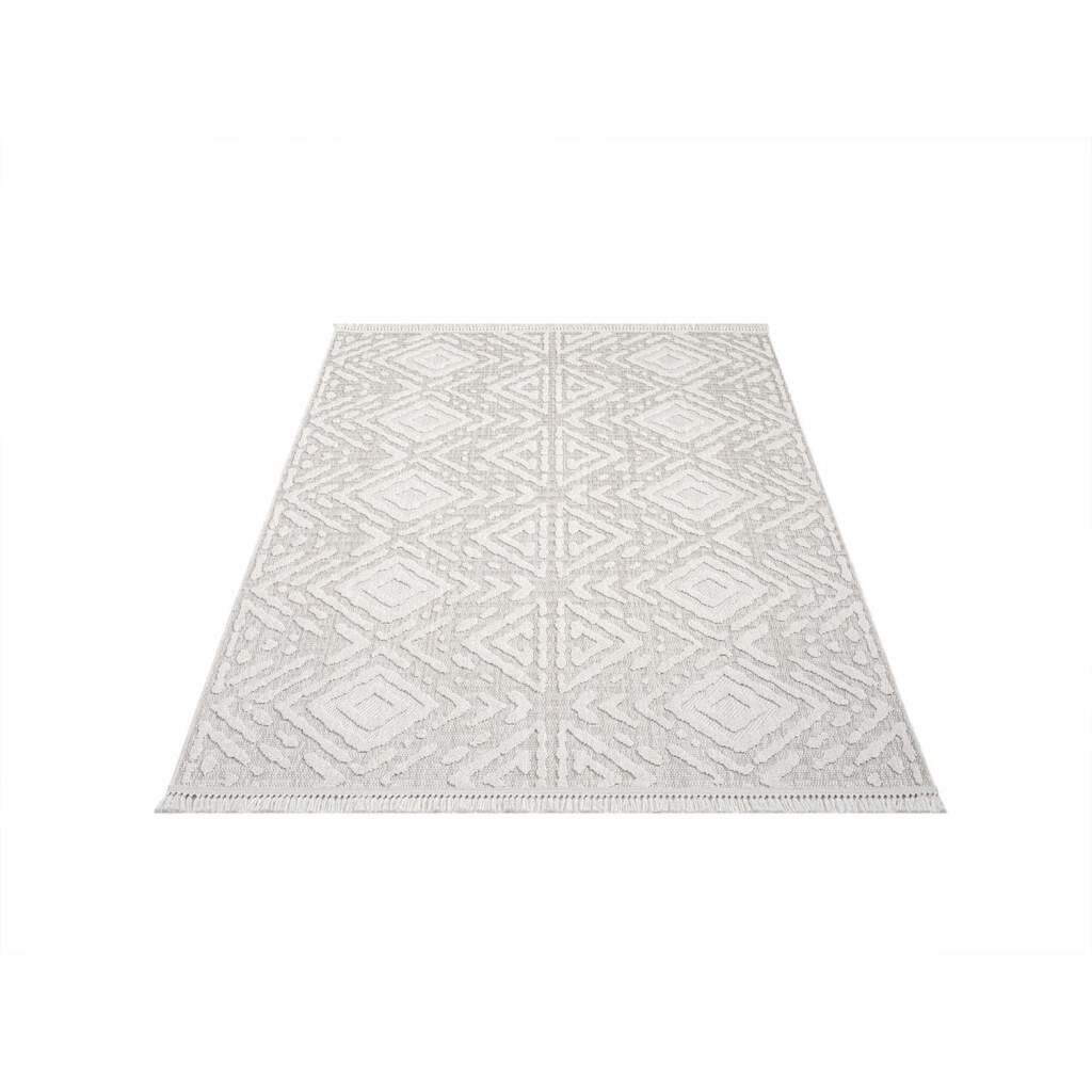 Carpet City Teppich »CLASICO 8926« rechteckig 11 mm Höhe Läufer, Kurzflor, Hochtief-Muster, Boho, Fransen, Wohnzimmer