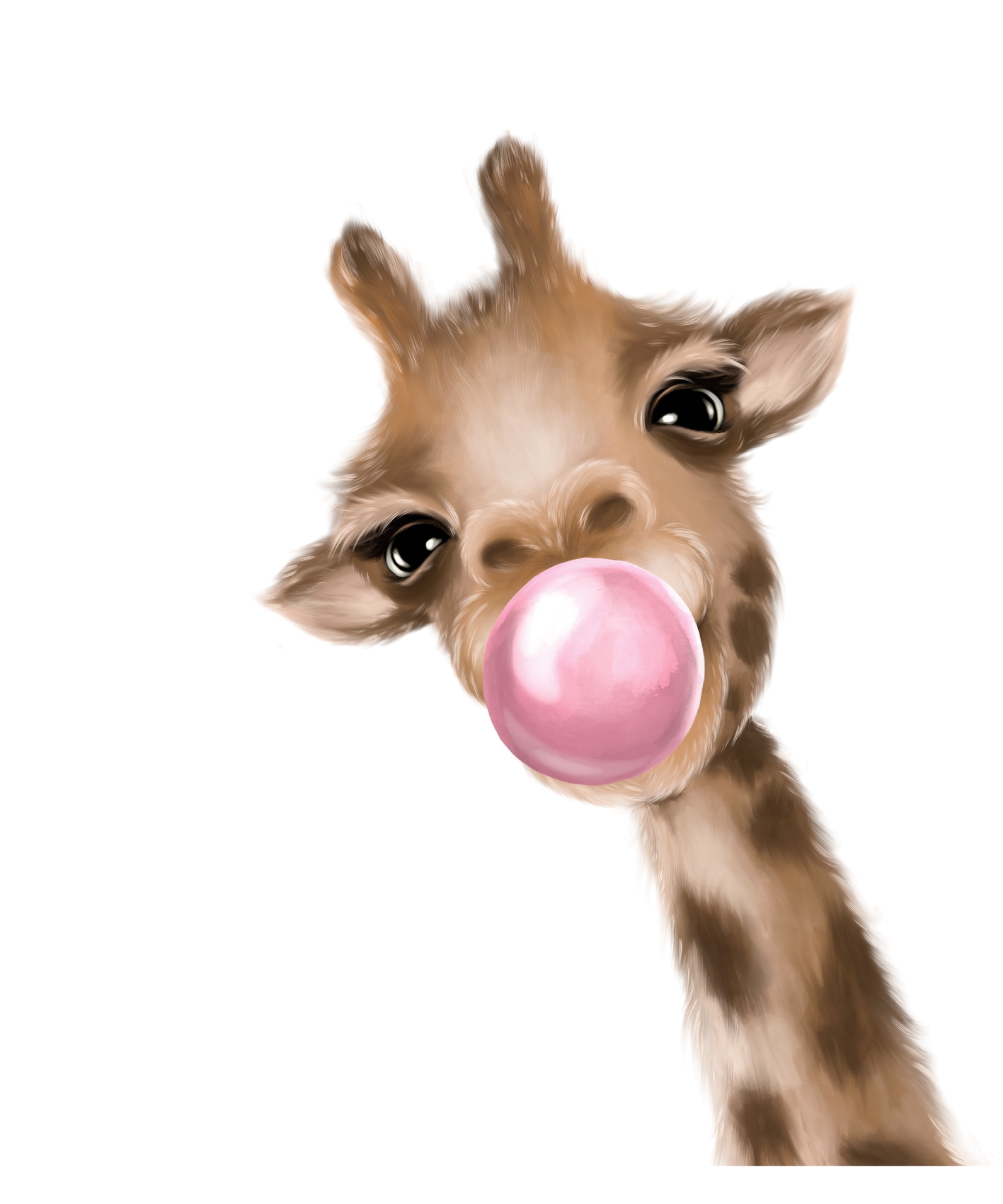Lüttenhütt Bild mit Rahmen »oder Poster, Giraffe mit Kaugummi in Rosa« Fantasy | Giraffe | Giraffen Bilder | Tiere 1 Stk. tlg. HD Premium Druck