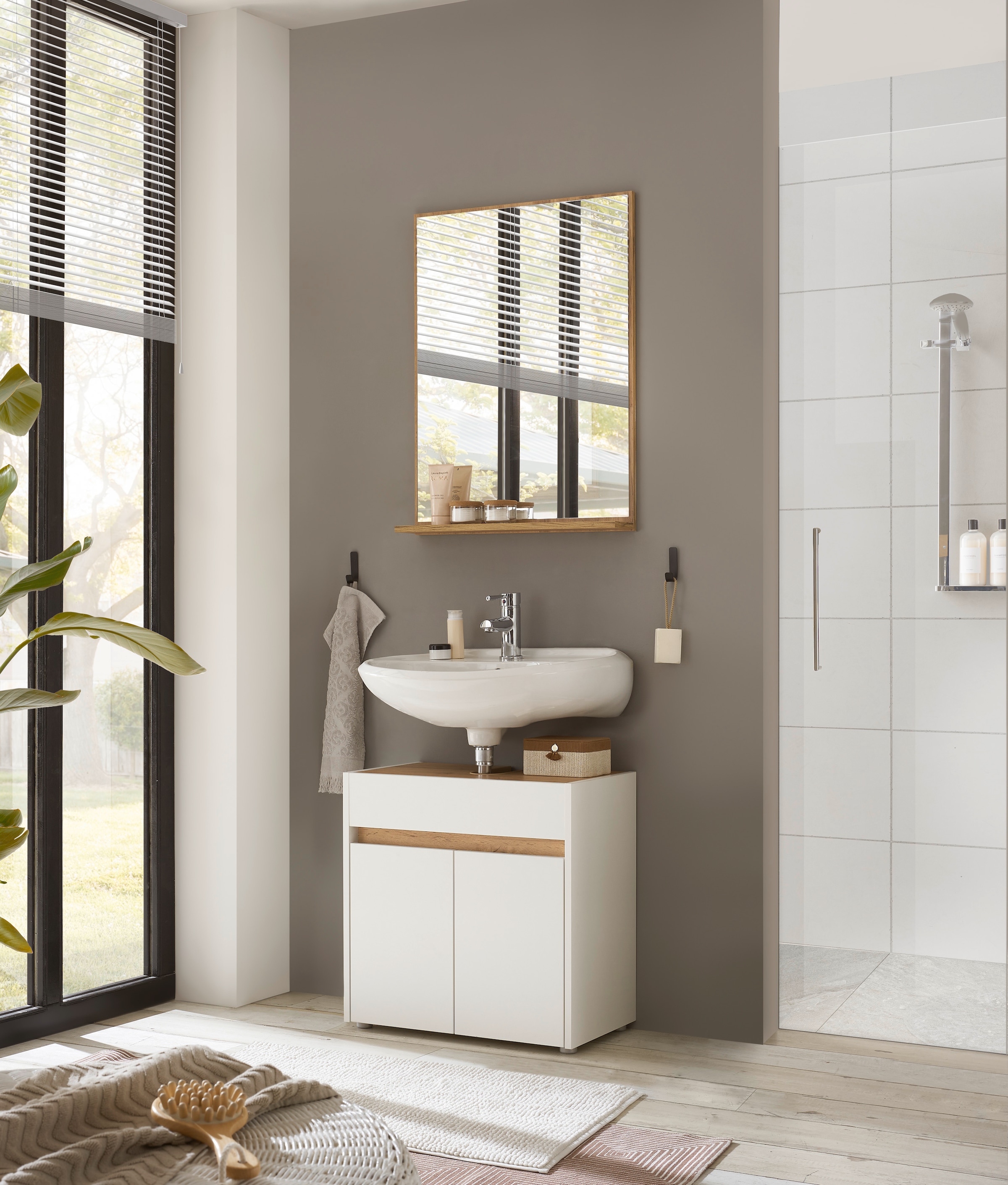 INOSIGN Waschbeckenunterschrank »CITY/GIRON, Waschtisch mit Griffmulde, Badschrank in zeitlosem Design« in den Farben Weiss und Anthrazit verfügbar, viel Stauraum