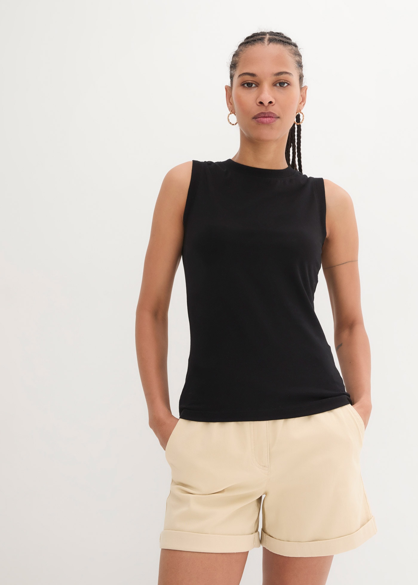 Image of bonprix Shirttop "Tanktop mit reiner Baumwolle" schmale Passform, hochgeschlossener Ausschnitt, ärmellos