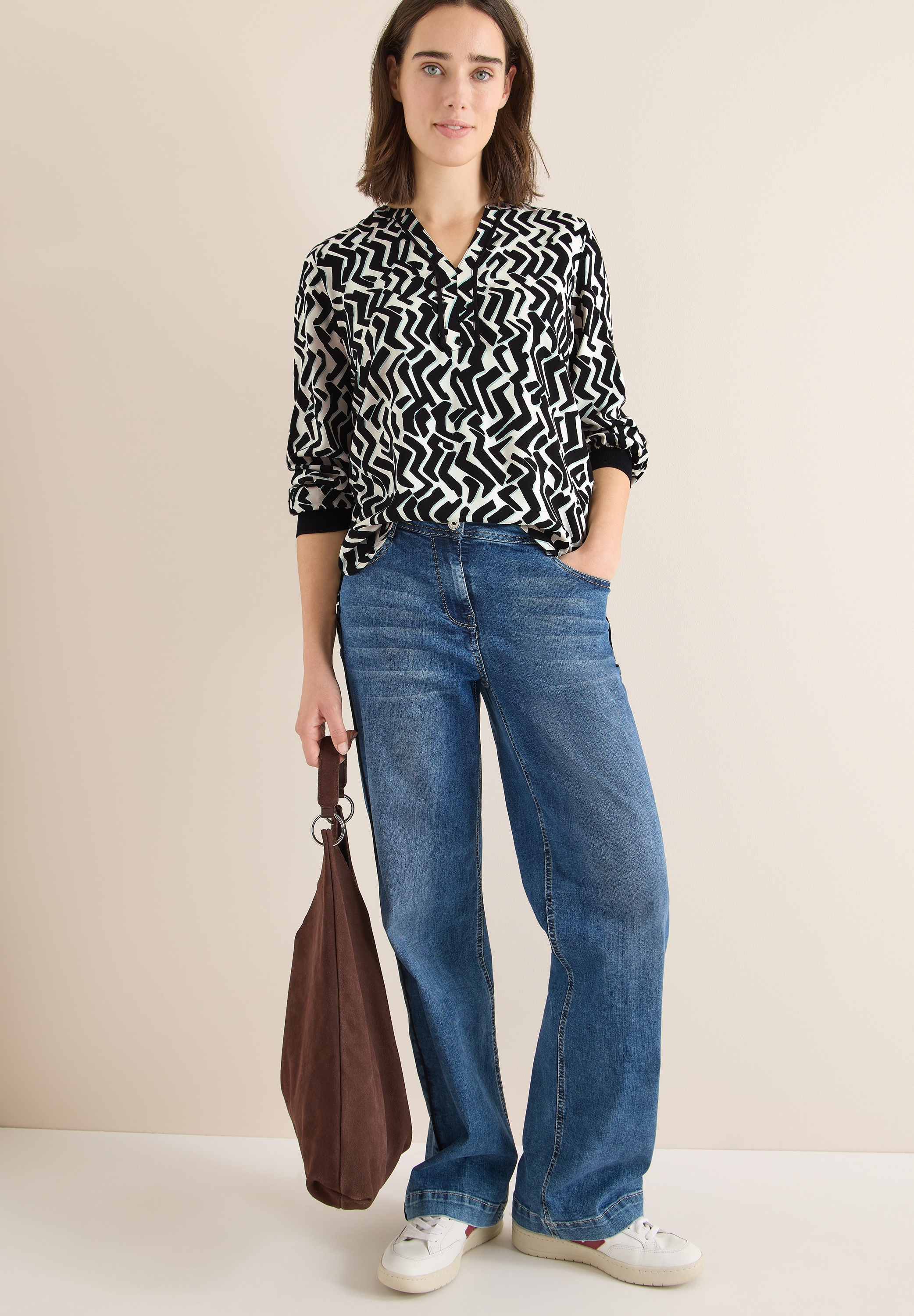 Cecil Blouse à pression Print-Bluse mit Tape und grafischem Muster