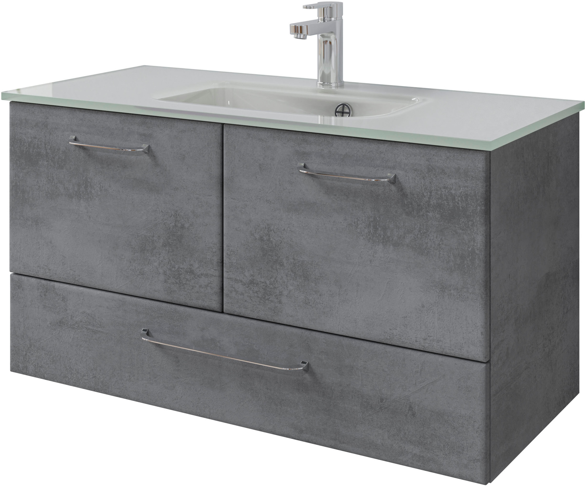 Saphir Ensemble de meubles de salle de bain »Quickset 945 Glas-Waschtisch mit Unterschrank, 99 cm breit, Waschplatz« 1 cuis tlg.
