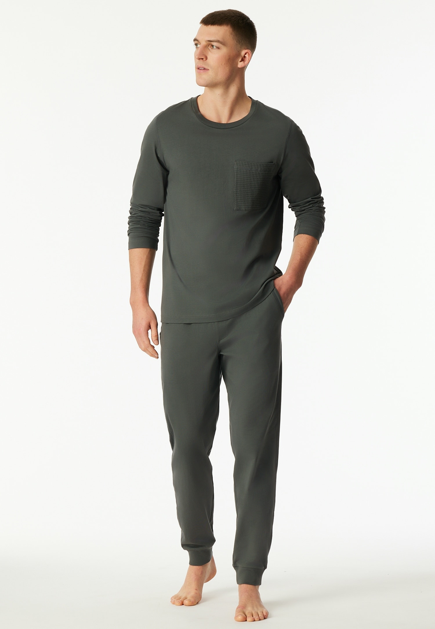 Image of Schiesser Schlafanzug "Modern Nightwear" 2 tlg. seitliche Taschen, Brusttasche, Langarm, Baumwolle, Single Jersey