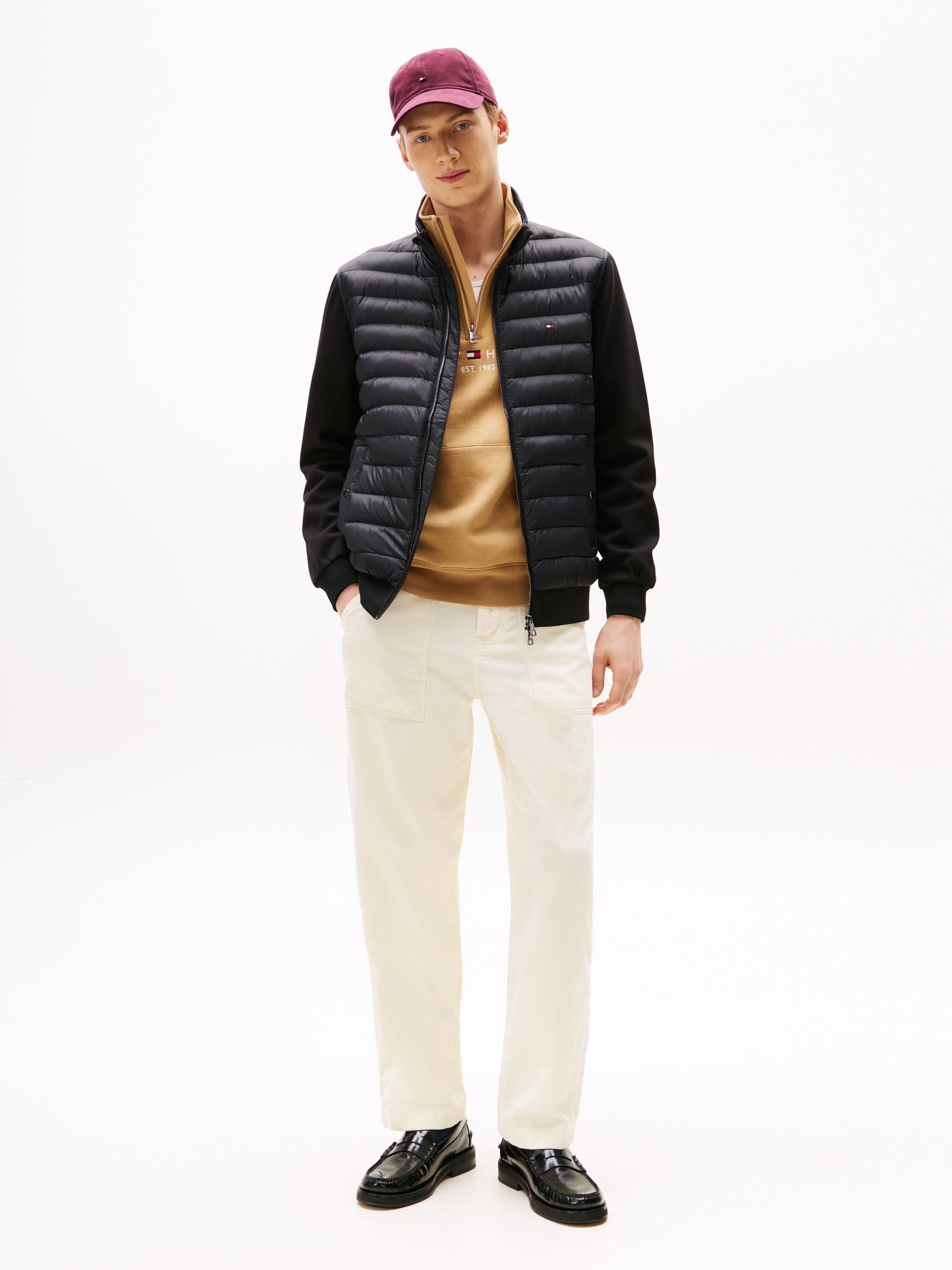 Tommy Hilfiger Sweatjacke »MIX MEDIA mit Stehkragen und gestepptem Einsatz«, unifarben, casual, regular fit, Baumwollmix, Stehkragen