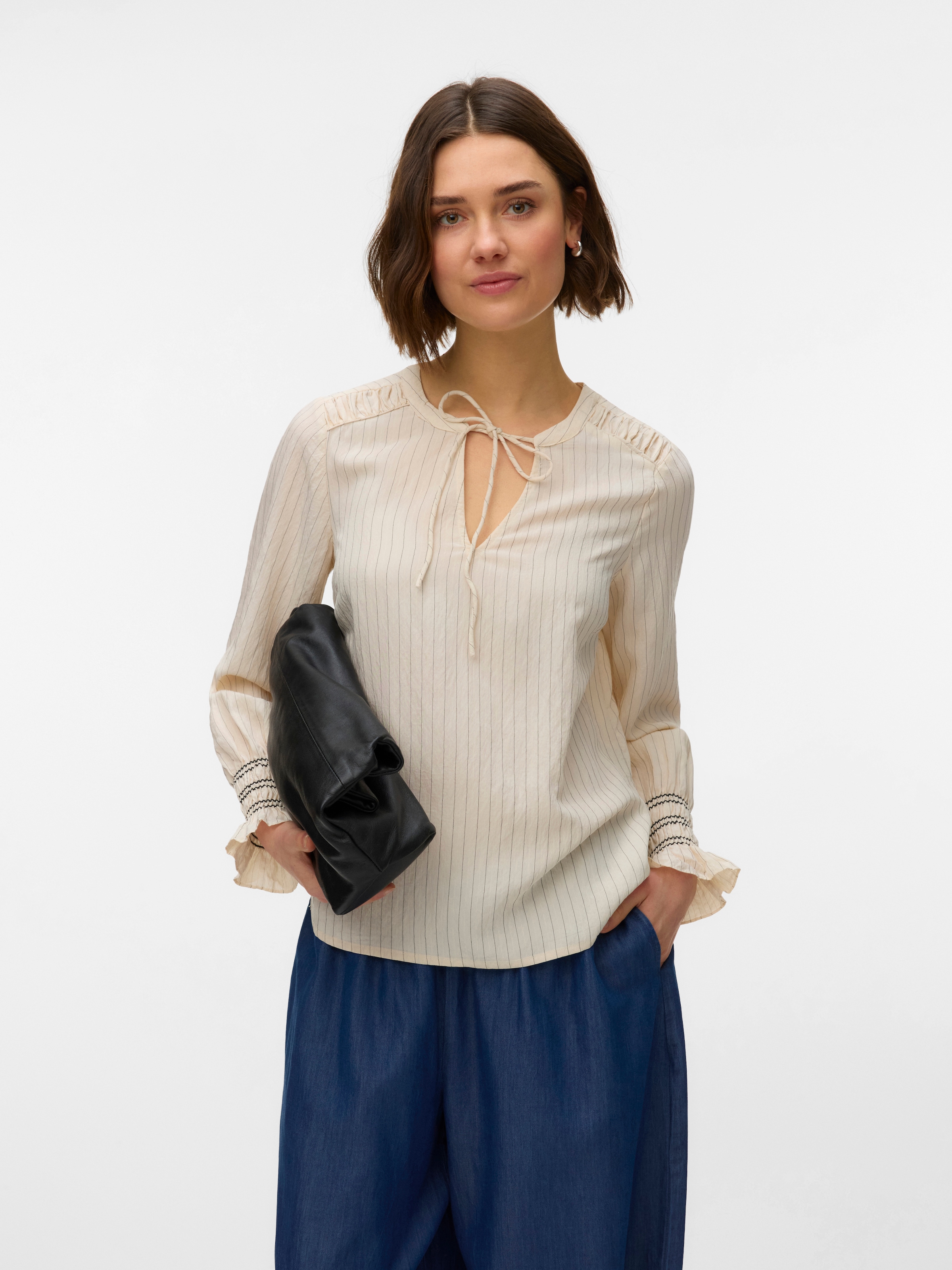 Image of Vero Moda Blusenshirt "VMMILLIE LS TOP WVN GA" mit Bindedetail