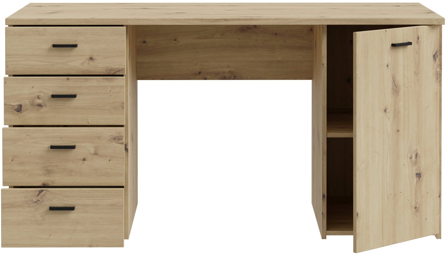 FORTE Schreibtisch »Goldsboro« mit 4 Schubladen, Soft-Close, Metallgriffe in schwarz, Breite 145 cm