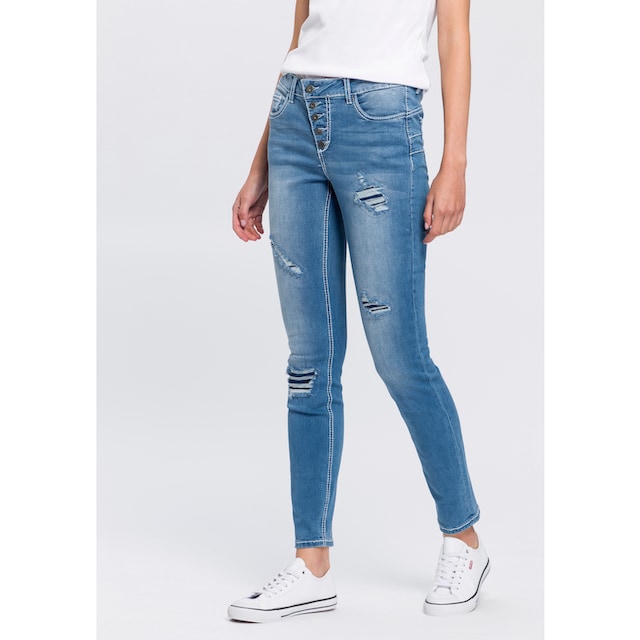 Arizona Slim-fit-Jeans »mit sichtbarer, schräger Knopfleiste«, Mid Waist  versandkostenfrei auf