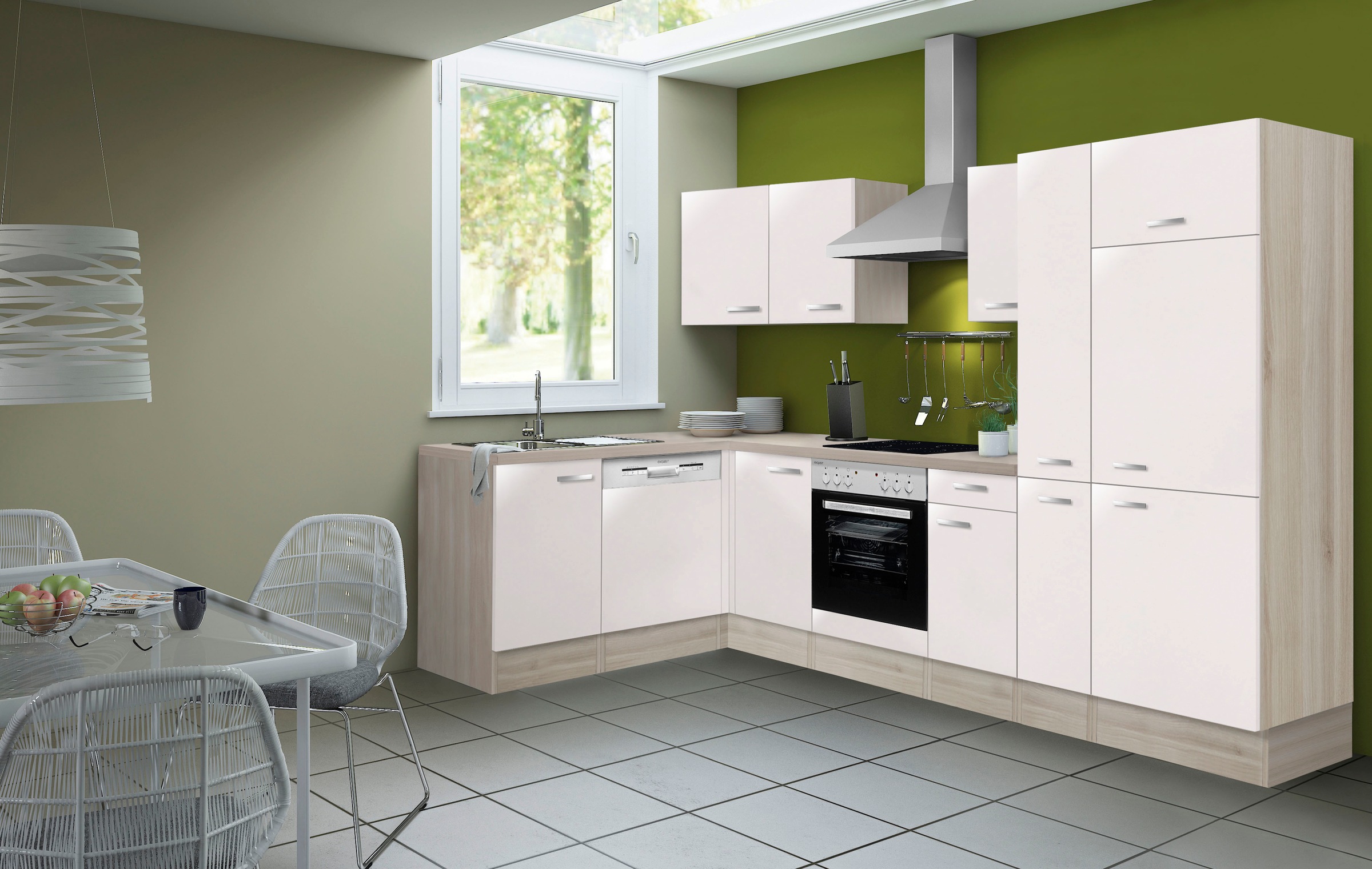 OPTIFIT Küchenzeile "Faro" Stellbreite 300x175 cm, wahlweise mit E-Geräten,mit Apothekerschr.