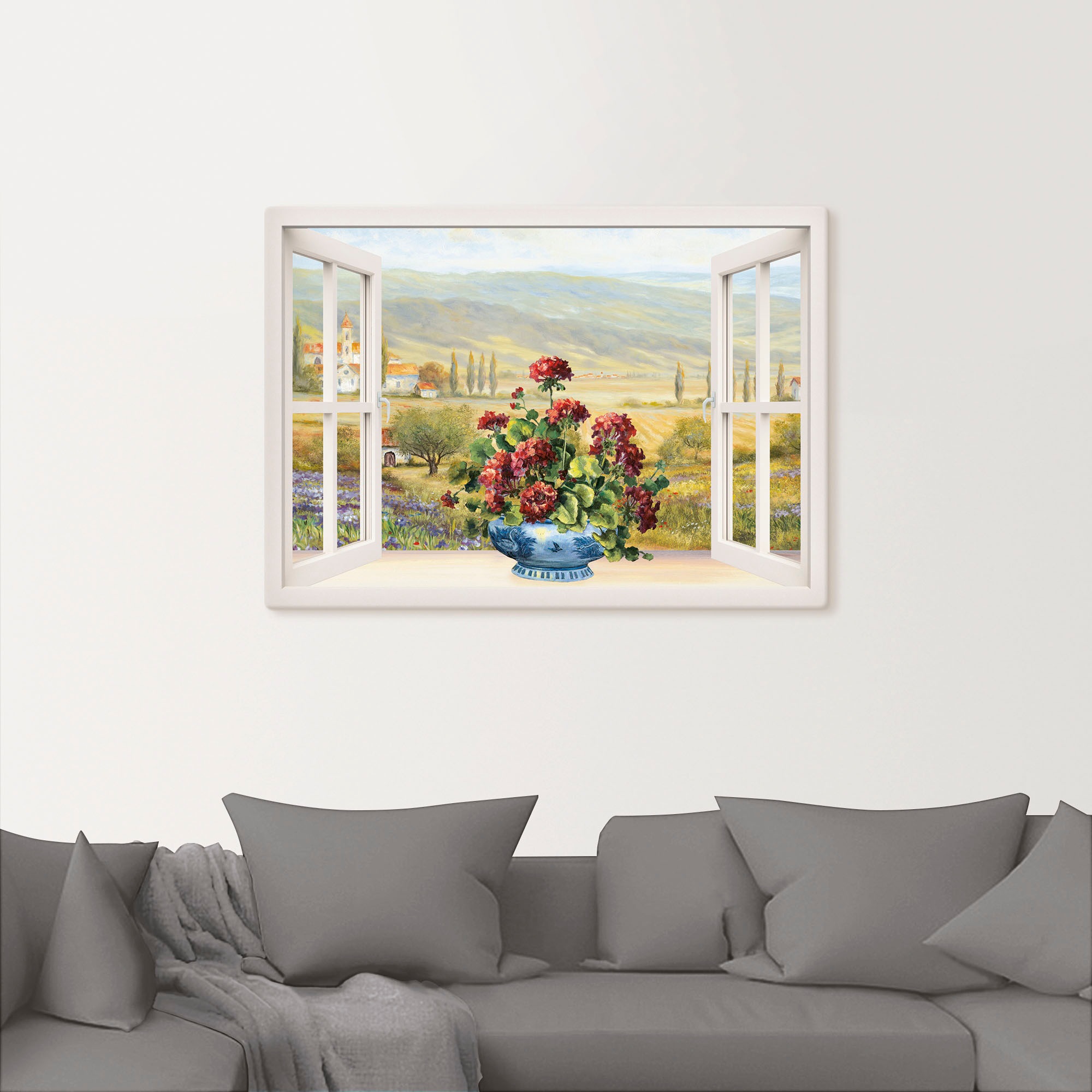 Artland Leinwandbild »Blumenbouquet am weissen Fenster«, Fensterblick, (1 St.), auf Keilrahmen gespannt