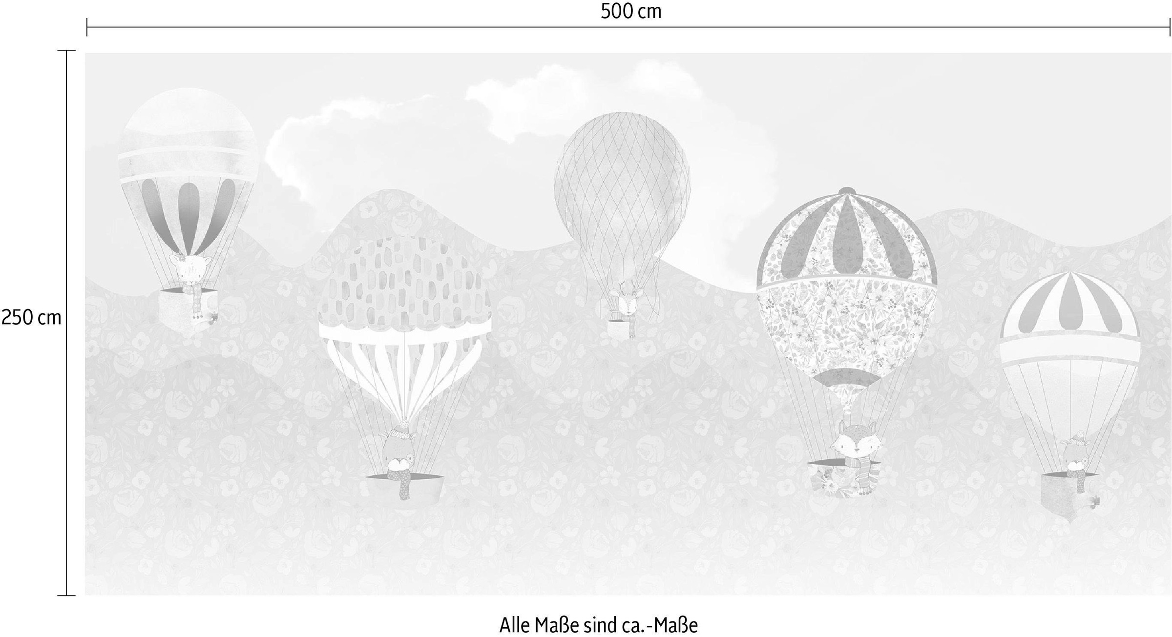 Komar Vliestapete »Digitaldruck Vlies - Happy Balloon - Grösse 500 x 250 cm«, bedruckt, Wohnzimmer, Schlafzimmer