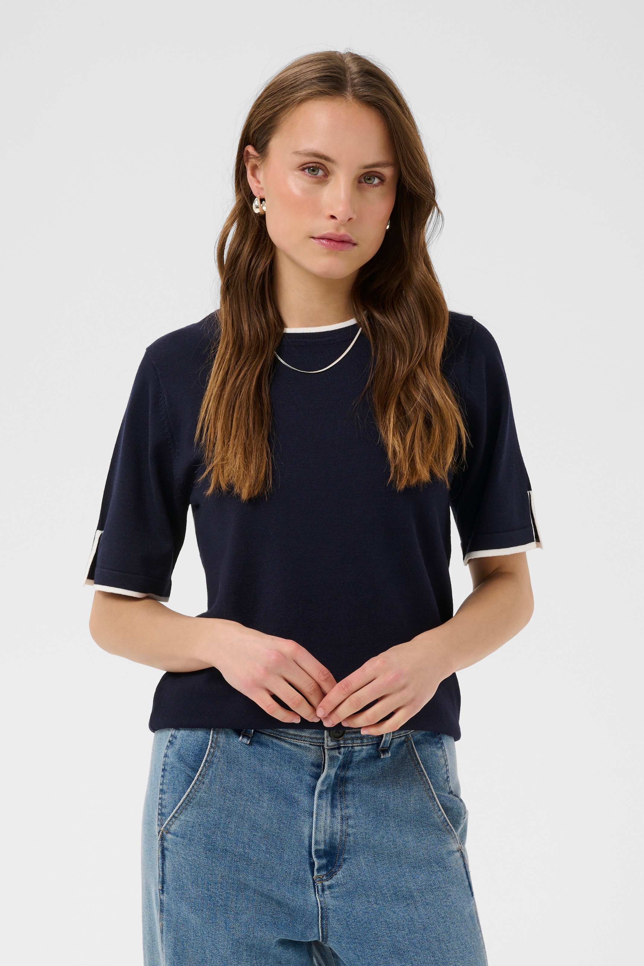 Saint Tropez Pull en tricot »MilaSZ Contrast Stripe SS Pullover« Viskosemischung, Regular fit