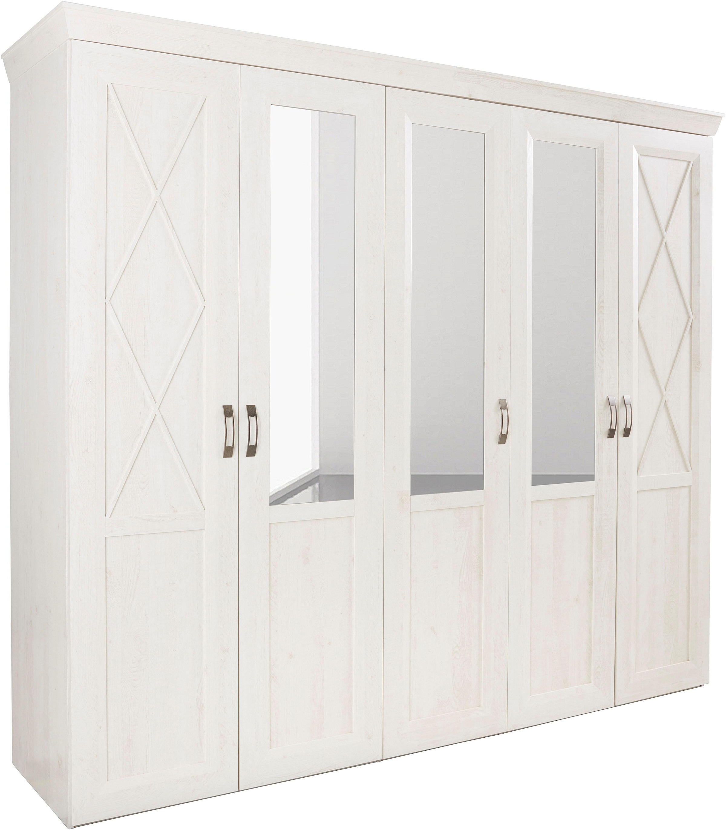 FORTE Kleiderschrank »Kashmir, klassischer Landhausstil, Made in Europe« Masse (B/T/H): 255/63/221 cm,  mit Spiegel und dekorativen Fräsungen und Elementen