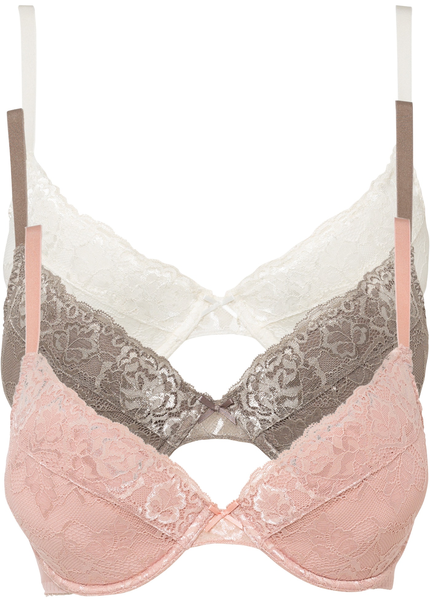 Image of bonprix Push-up-BH "Push-up-BH mit feiner Spitze (3er Pack)" Packung, 3er, 3 leicht wattierte Cups, mit feinem Allover-Spitze, mit Baumwollfutter