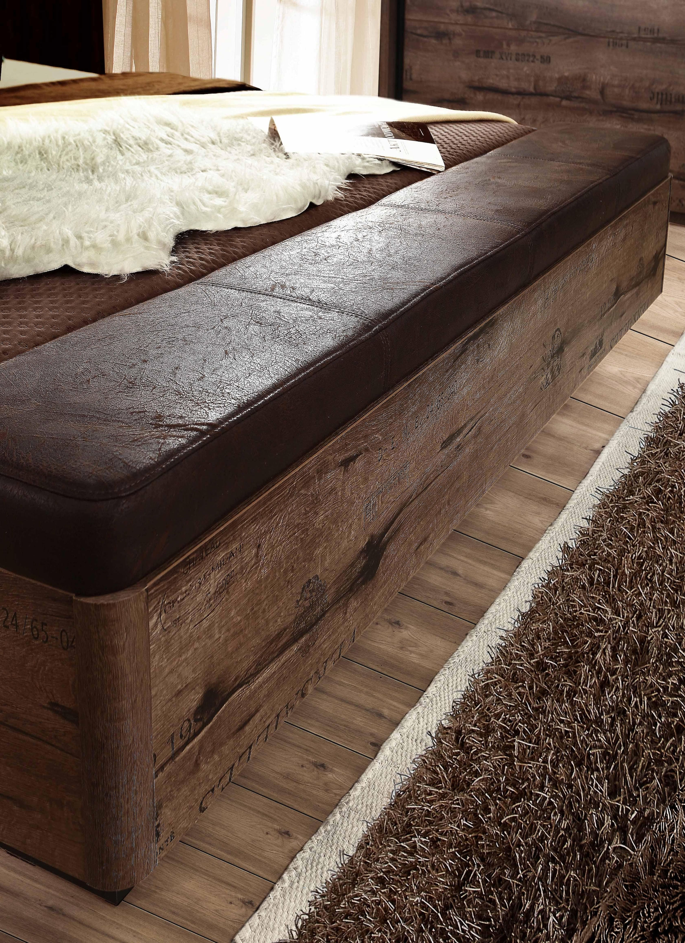 FORTE Bett »Jacky, Belastbarkeit 250 kg, Stauraum« Liegefläche 180x200cm,  Polsterkopfteil und integrierte Bettbank aus FSC-Holzwerkstoff