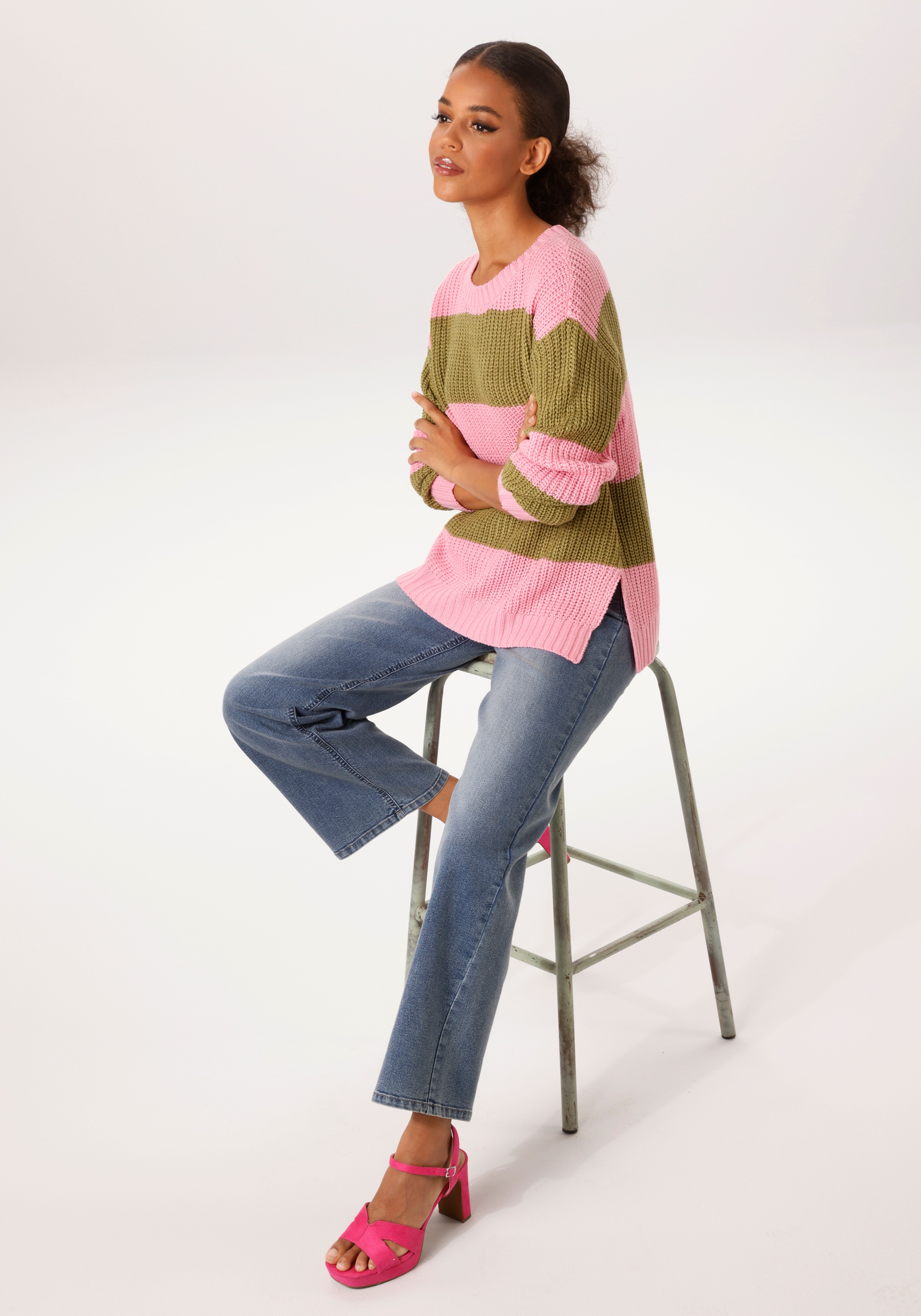 Aniston CASUAL Pull en tricot im Colorblocking mit breiten Streifen - NEUE KOLLEKTION