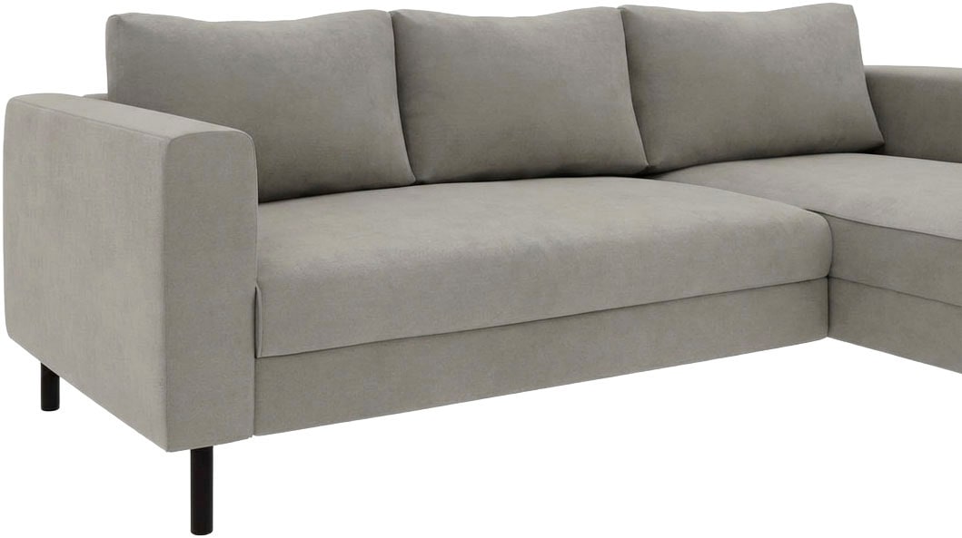 TRENDMANUFAKTUR Canapé d'angle »Amazing II, wahlw. mit Schlaffunktion & Bettkasten, Fuss schwarz« recamière montable des deux côtés, forme en L, en velours côtelé ou structuré, L: 232 cm