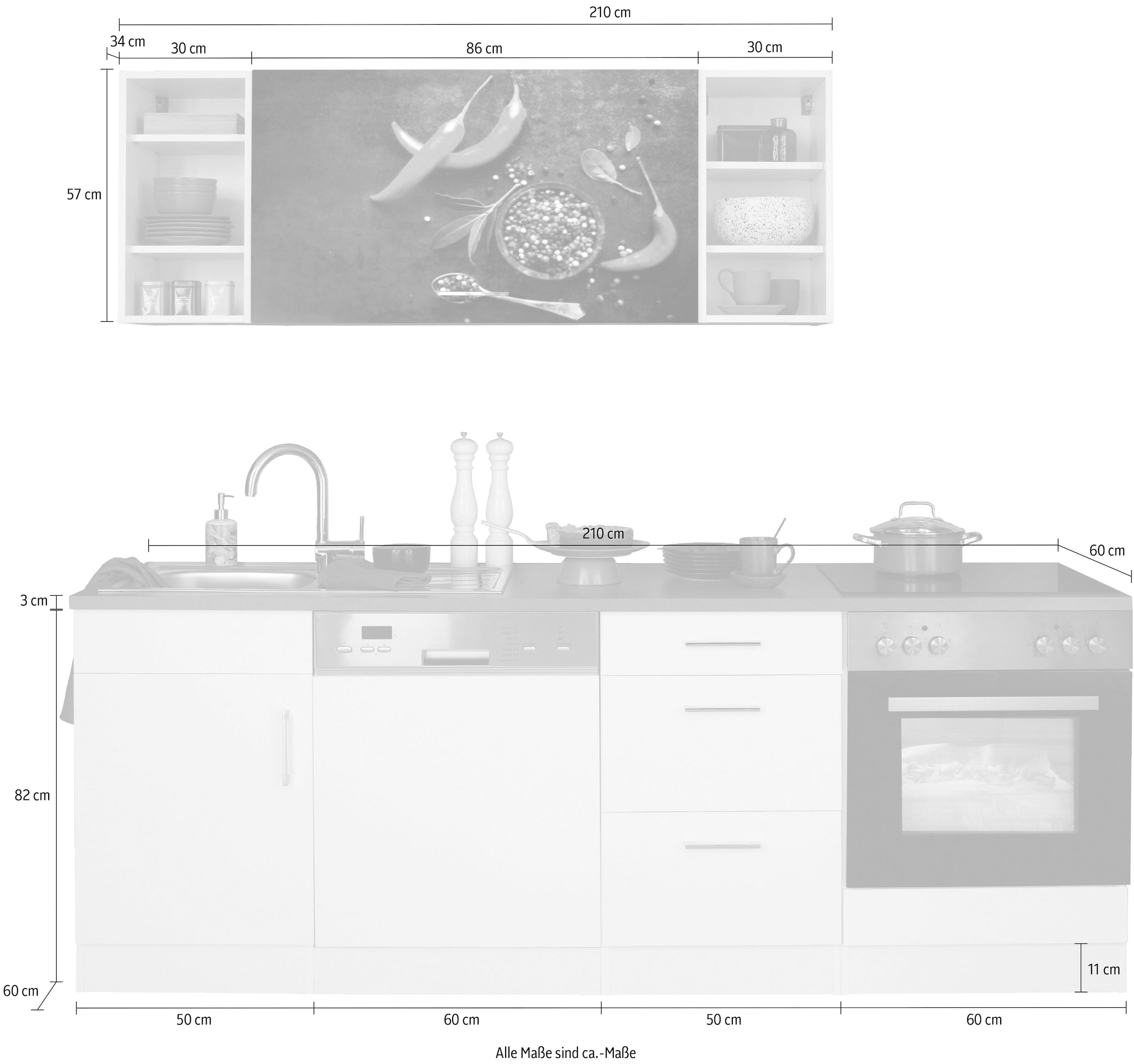 KOCHSTATION Kitchenette »KS-Paris – Küchen mit einzigartigen Fotomotiven auf den Fronten« largeur 220 cm, au choix avec appareils électriques, avec impression décorative