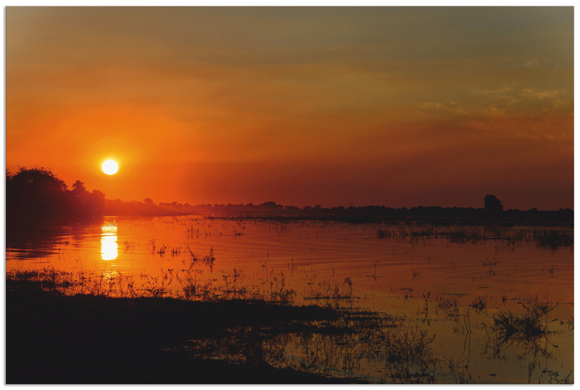 Image of Artland Wandbild »Sonnenuntergang am Fluss Chobe«, Afrika, (1 St.), in vielen Grössen & Produktarten - Alubild / Outdoorbild für den Aussenbereich, Leinwandbild, Poster, Wandaufkleber / Wandtattoo auch für Badezimmer geeignet bei Ackermann Versand Schweiz