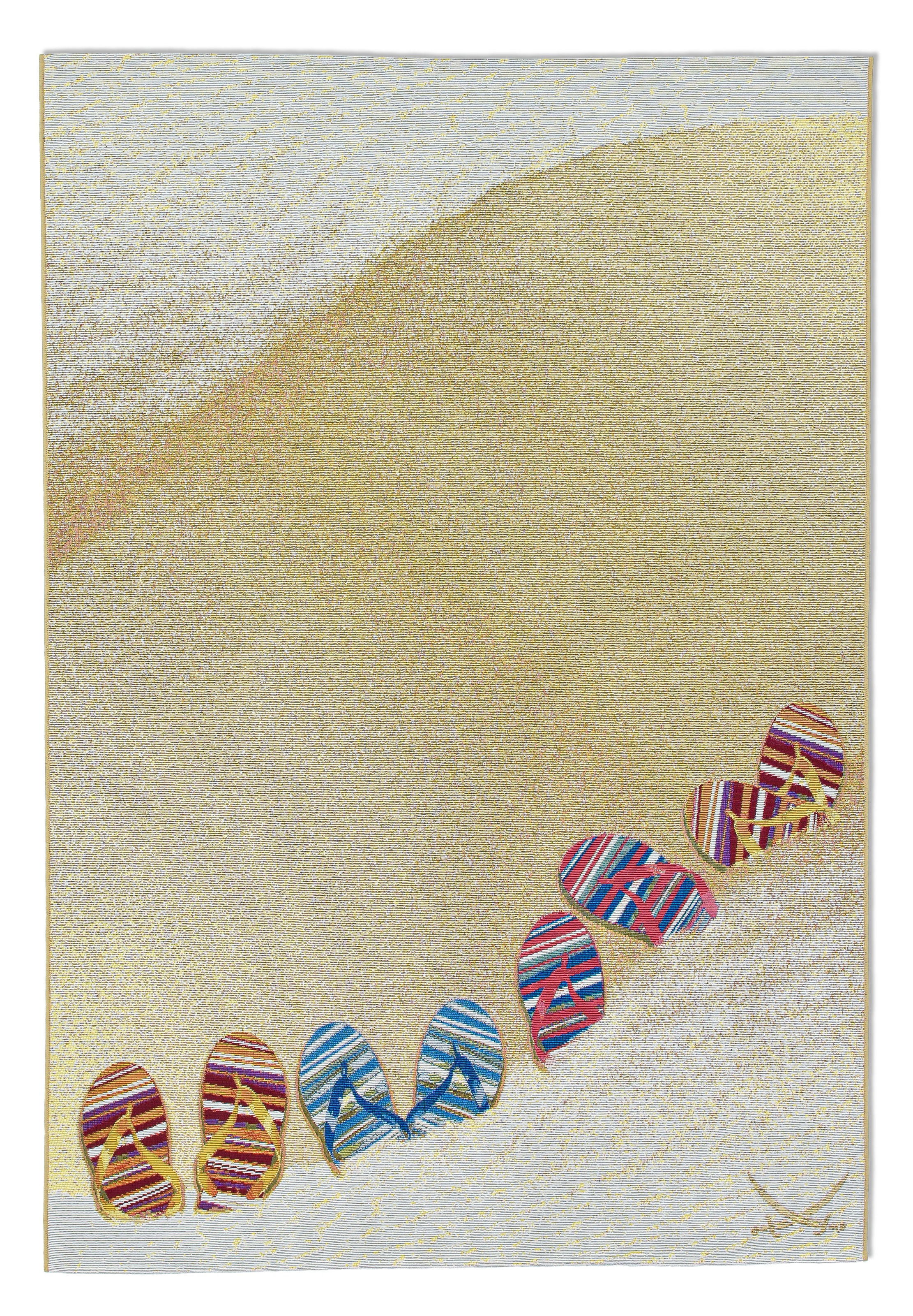 Sansibar Teppich »Rantum Beach SA-017« rechteckig 5 mm Höhe Flachgewebe, modernes Design, Motiv Badelatschen, Outdoor geeignet