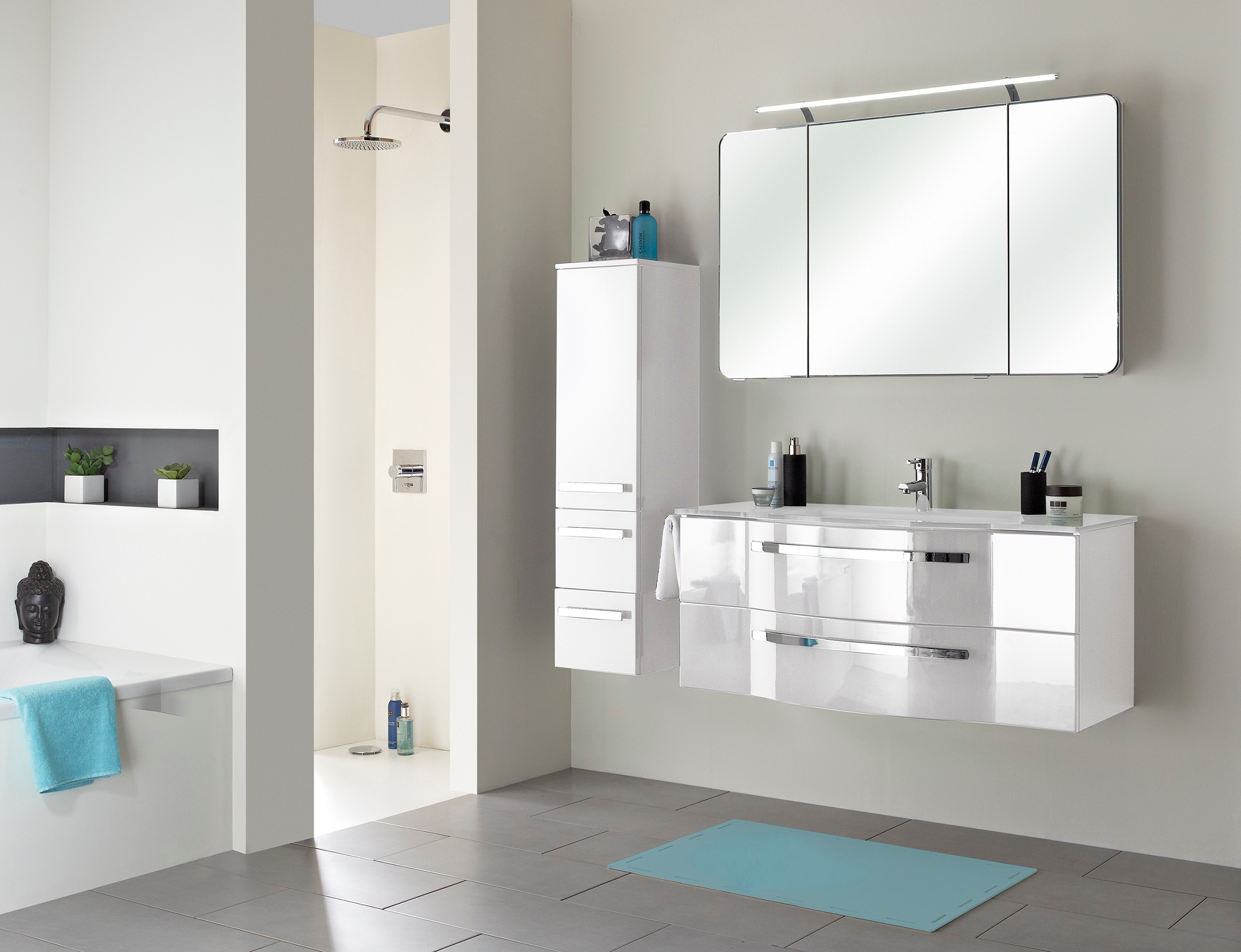 Saphir Waschtisch "Serie 4005 Glas-Waschtisch mit Unterschrank, 117 cm breit" Waschplatz mit 2 Schubladen, Badmöbel-Set mit Waschtisch