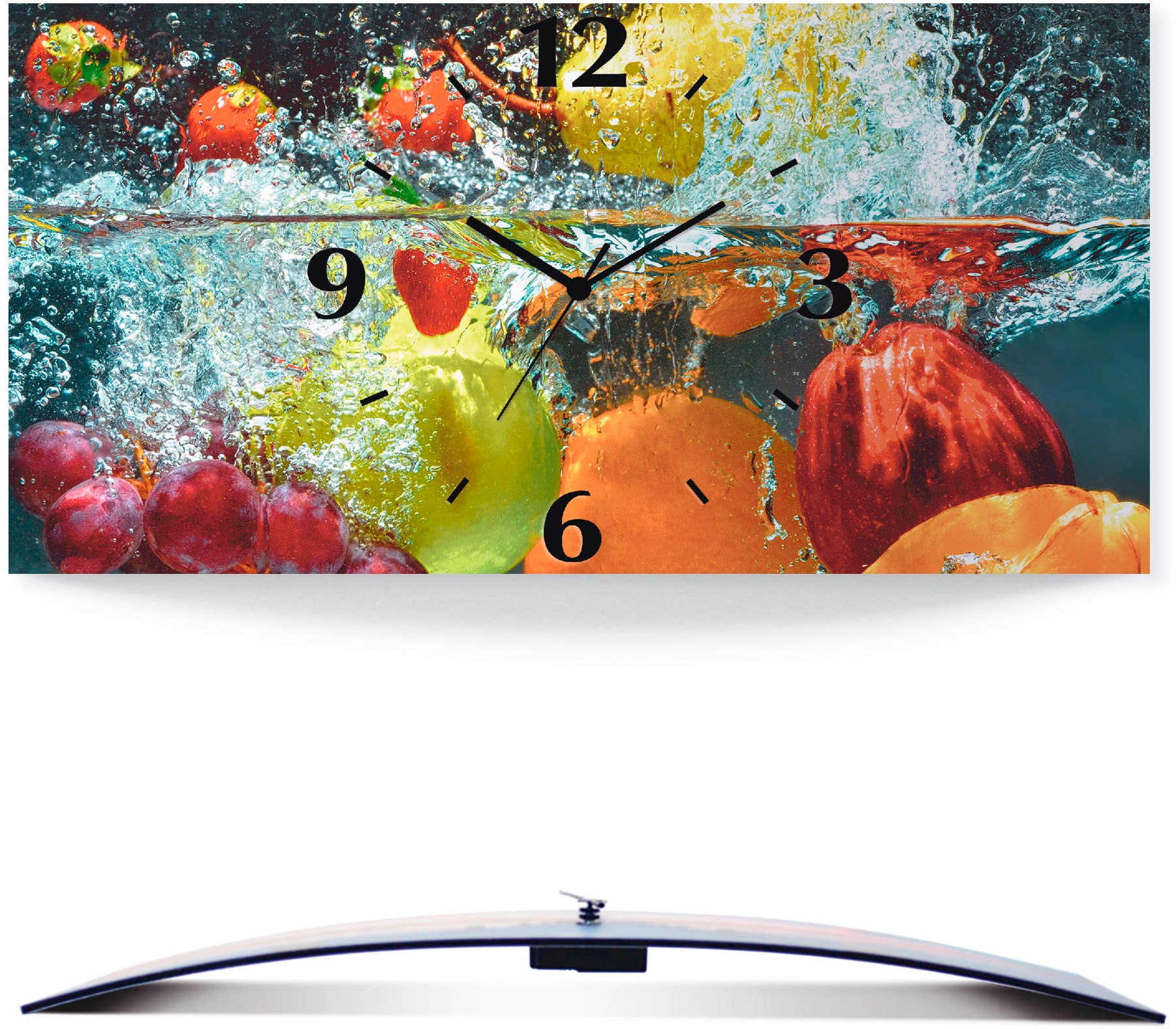 Image of Artland Wanduhr »Spritzendes Obst auf dem Wasser«, 3D Optik gebogen, lautlos, ohne Tickgeräusche, nicht tickend, geräuschlos - wählbar: Funkuhr o. Quarzuhr, moderne Uhr für Wohnzimmer, Küche etc. - Stil: modern bei Ackermann Versand Schweiz